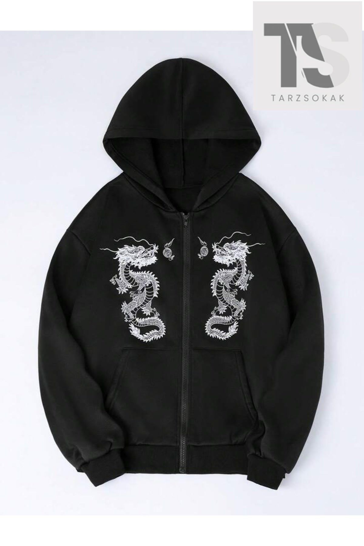 Zeo giyim Double Dragons Sweatshirt Fermuarlı Hırka