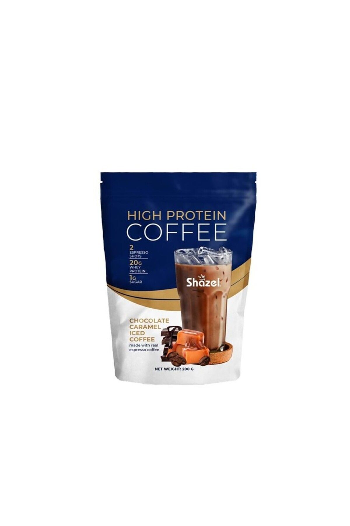 Shazel Yüksekli Proteinli Soğuk Kahve Karamelli 200g Doypack (AROMALI)
