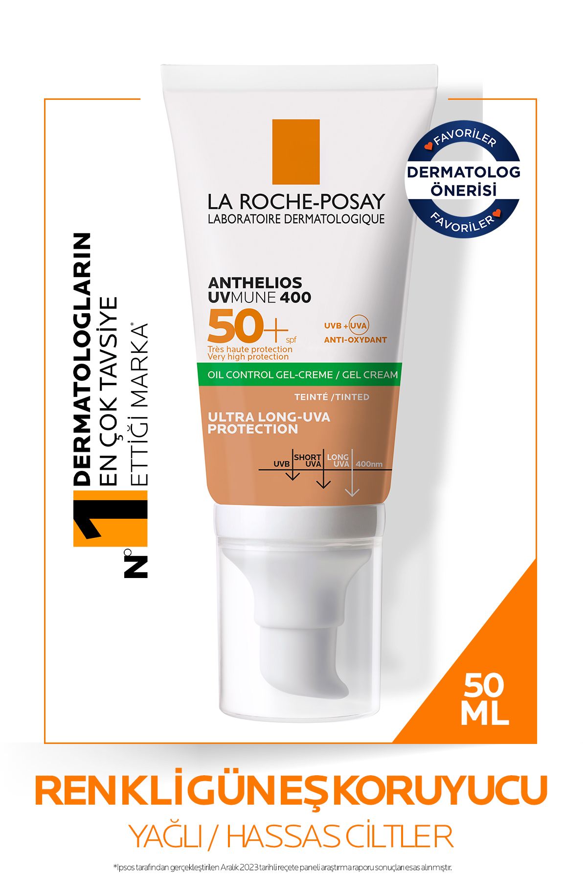 La Roche Posay Anthelios Oil Control Gel Cream Spf50+ Yağlı ve Karma Ciltler İçin Renkli Yüz Güneş Kremi 50ml