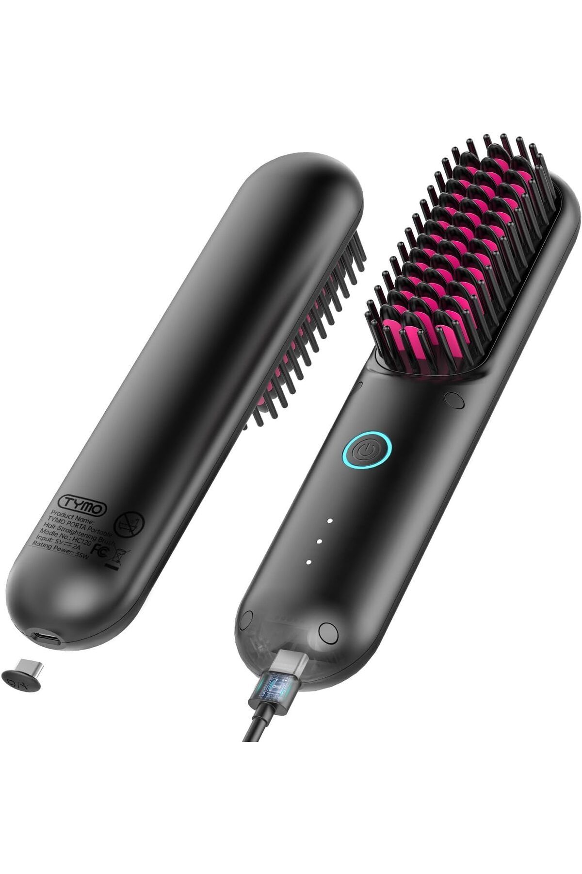 TYMO PORTA Kablosuz Düzleştirme Fırçası Mini Saç Düzleştirici Fırçası Taşınabilir Negatif İyon