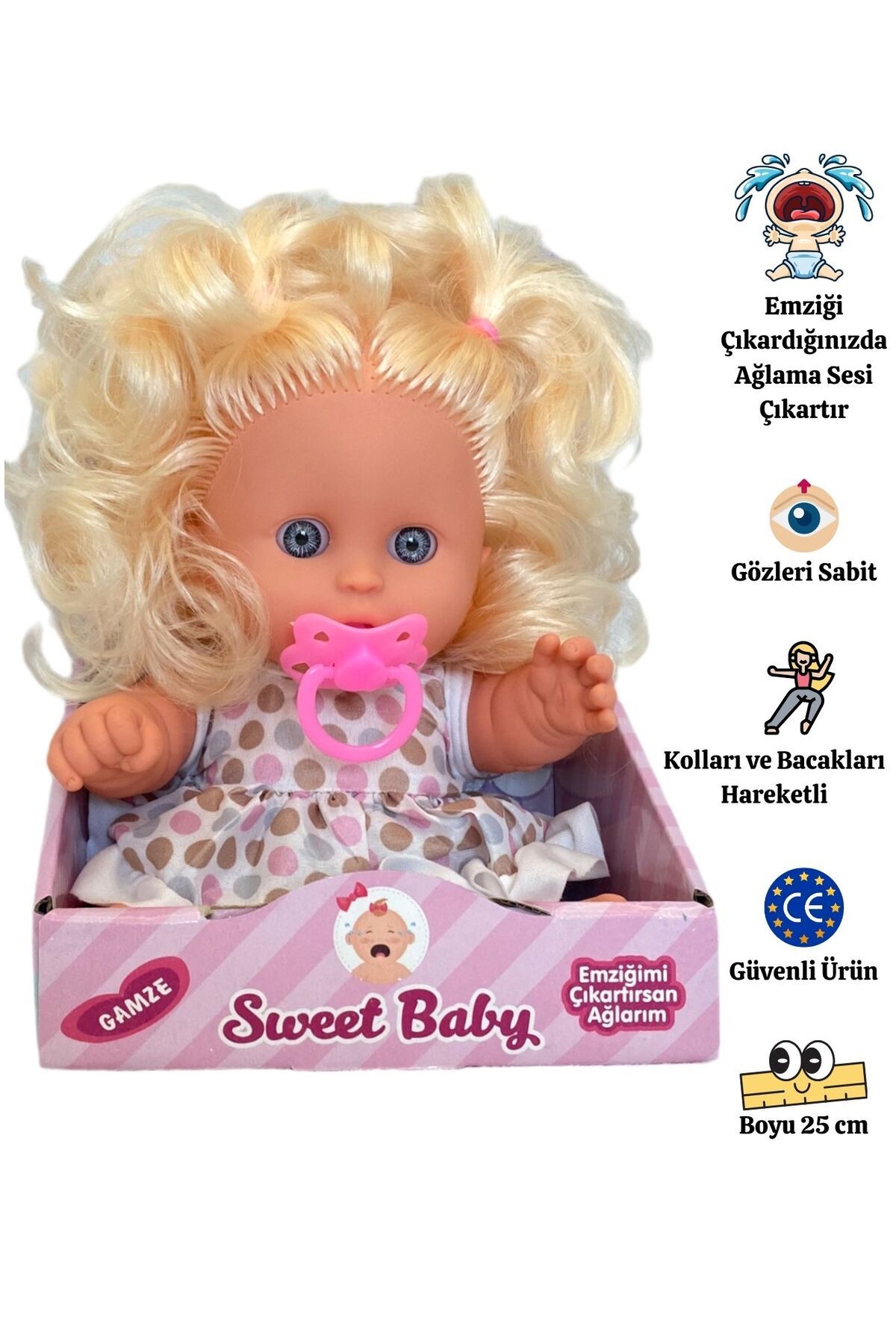 Gamze Oyuncak Sweet Baby Ağlayan Sarı Saçlı Et Bebek Oyuncak (25 CM)