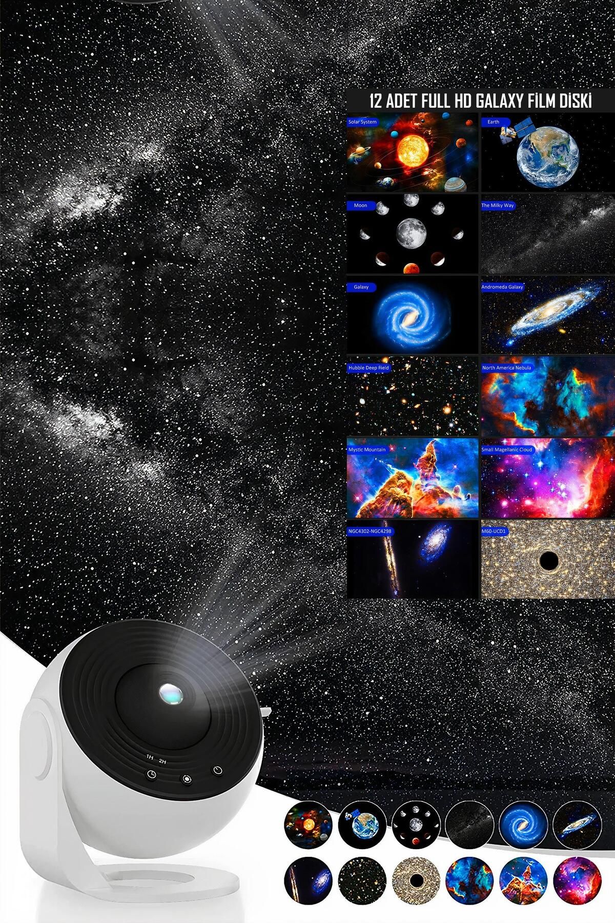 bukashops Galaxy Planetaryum Starry Projektör / 12 Diskli