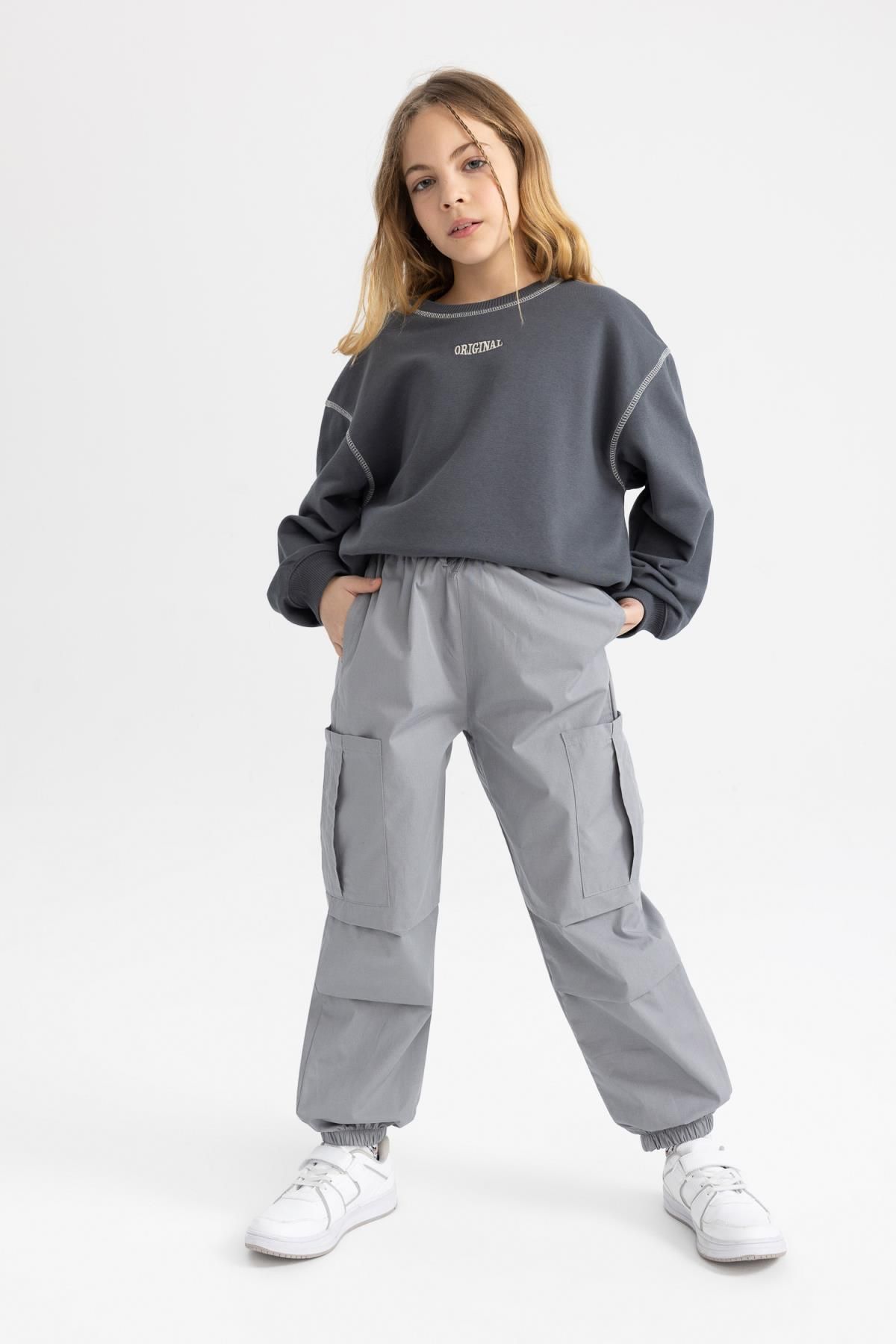 Defacto Kız Çocuk Paraşüt Kargo Pamuklu Pantolon B5042a824sm