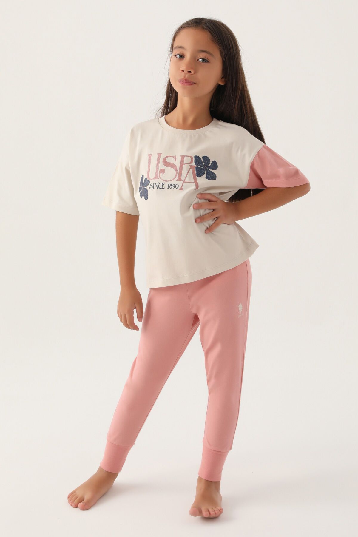 U.S. Polo Assn. U.S. Polo Assn Lisanslı Rose Bej Kız Çocuk Pijama Takımı