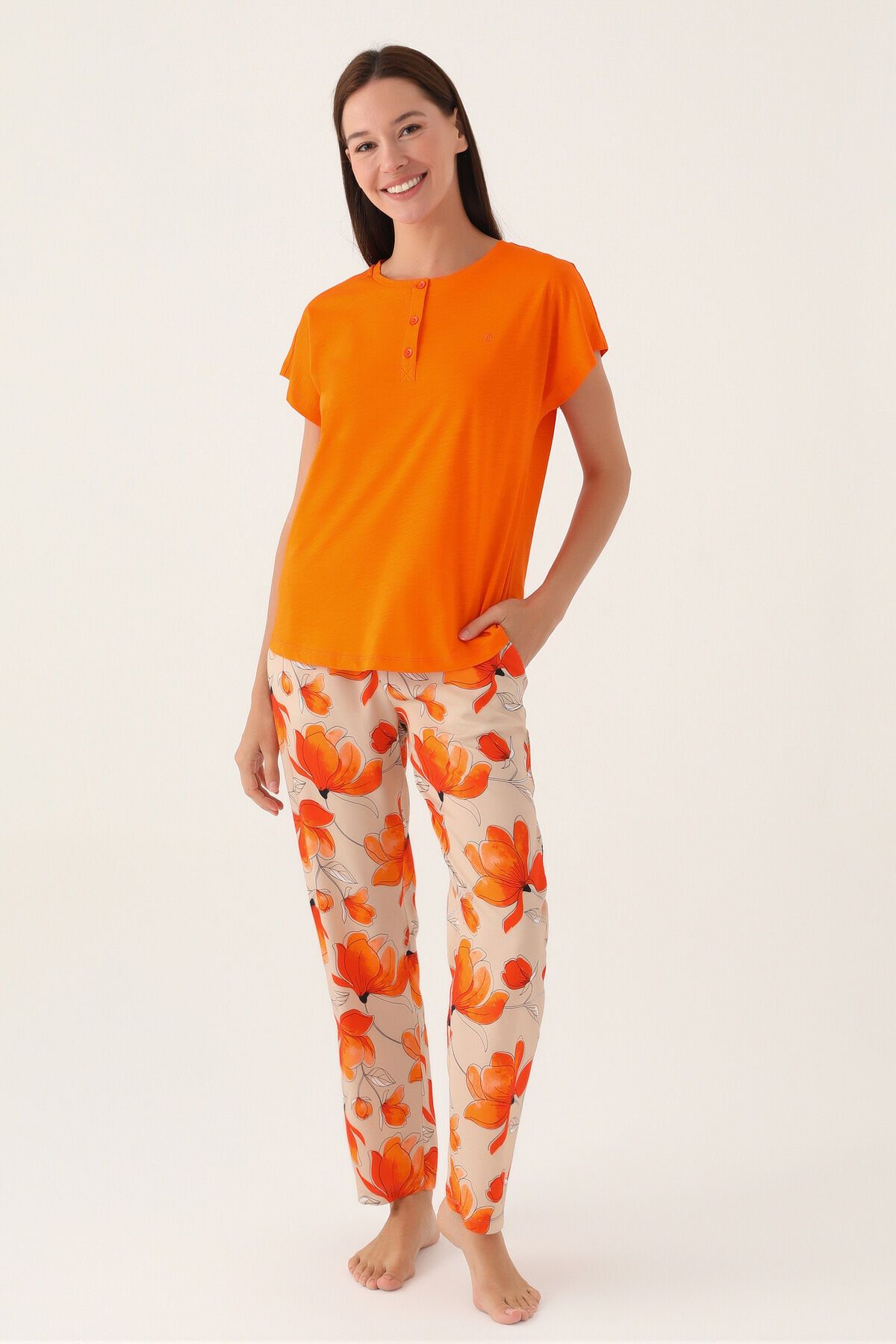 Pierre Cardin Orange Turuncu Kadın Kısa Kol Pijama Takımı
