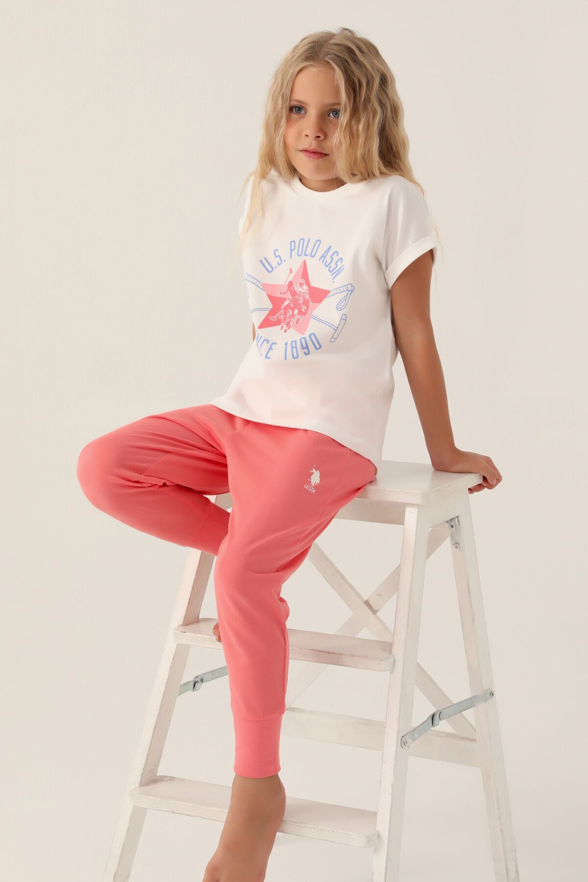 U.S. Polo Assn. Lisanslı Starry Krem Kız Çocuk Pijama Takımı
