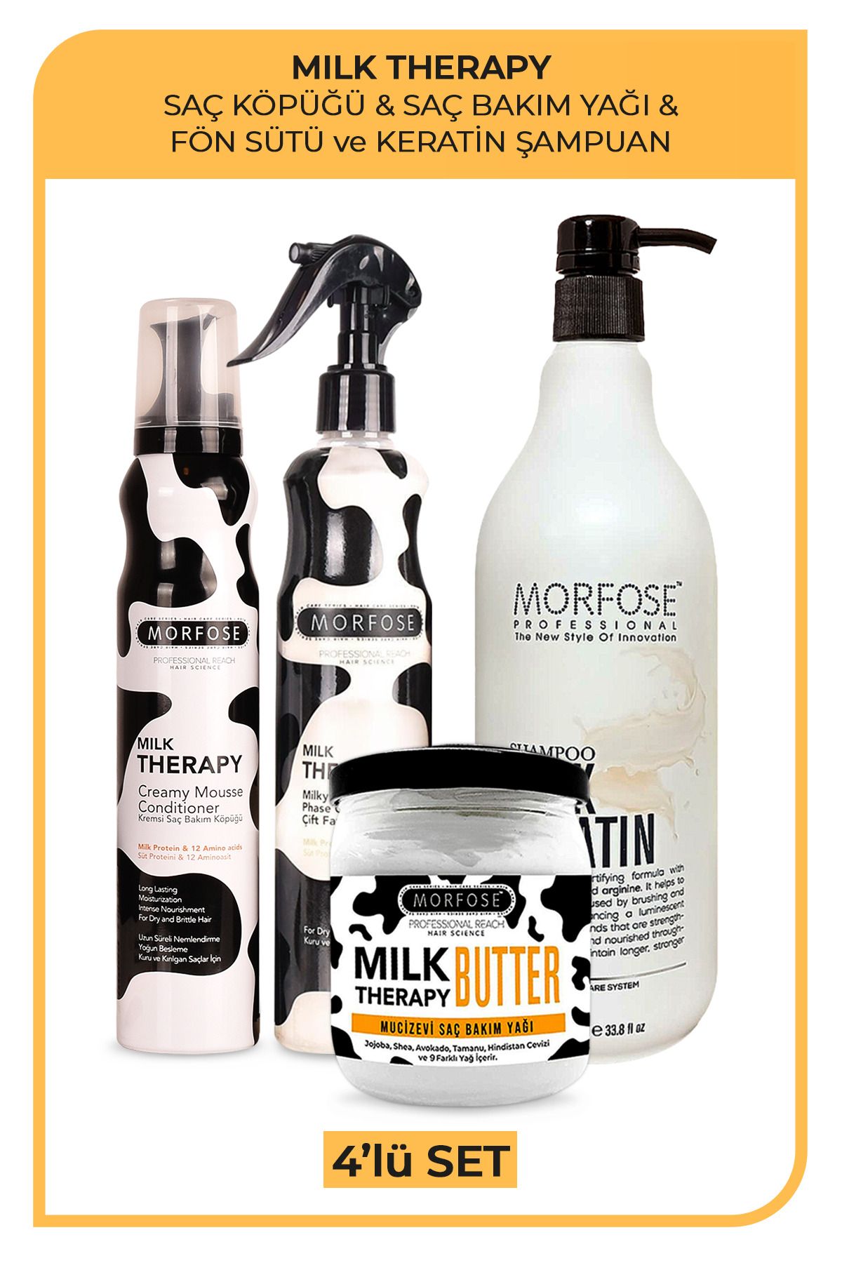 Morfose Milk Keratin Sütü Şampuanı 4'lü Saç Bakım Ve Şekillendirme Seti