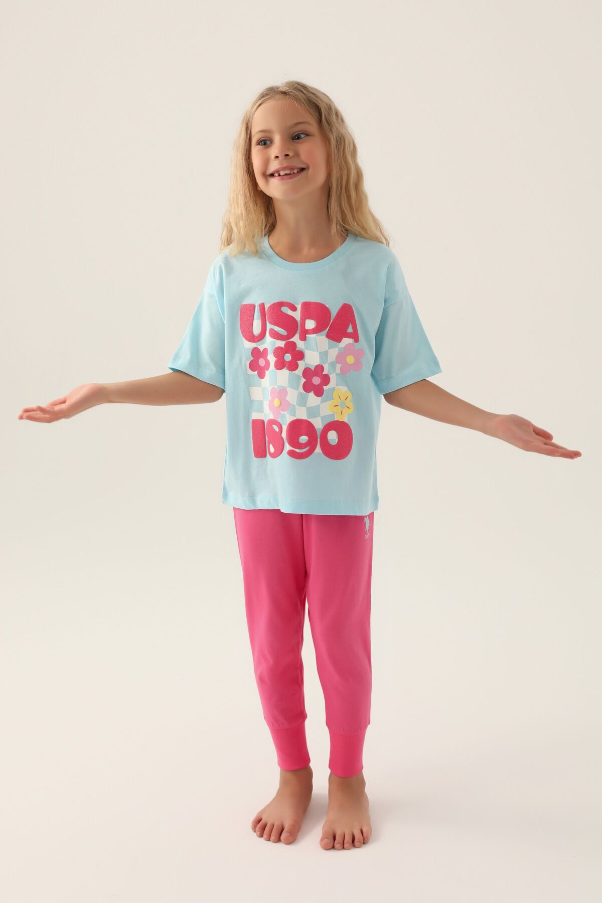 U.S. Polo Assn. Lisanslı Printed Açık Mavi Kız Çocuk Pijama Takımı