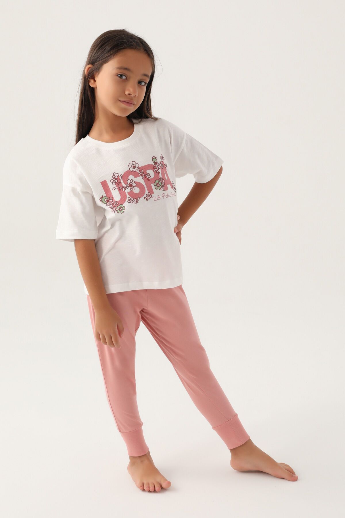 U.S. Polo Assn. U.S. Polo Assn Lisanslı Daisy Krem Kız Çocuk Pijama Takımı