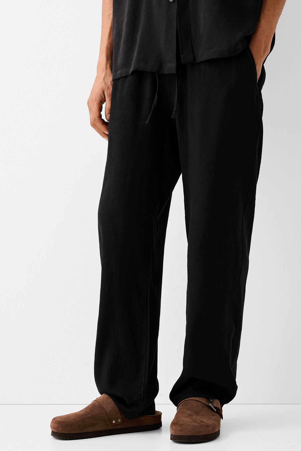 Bershka Keten karışımlı wide leg jogger pantolon