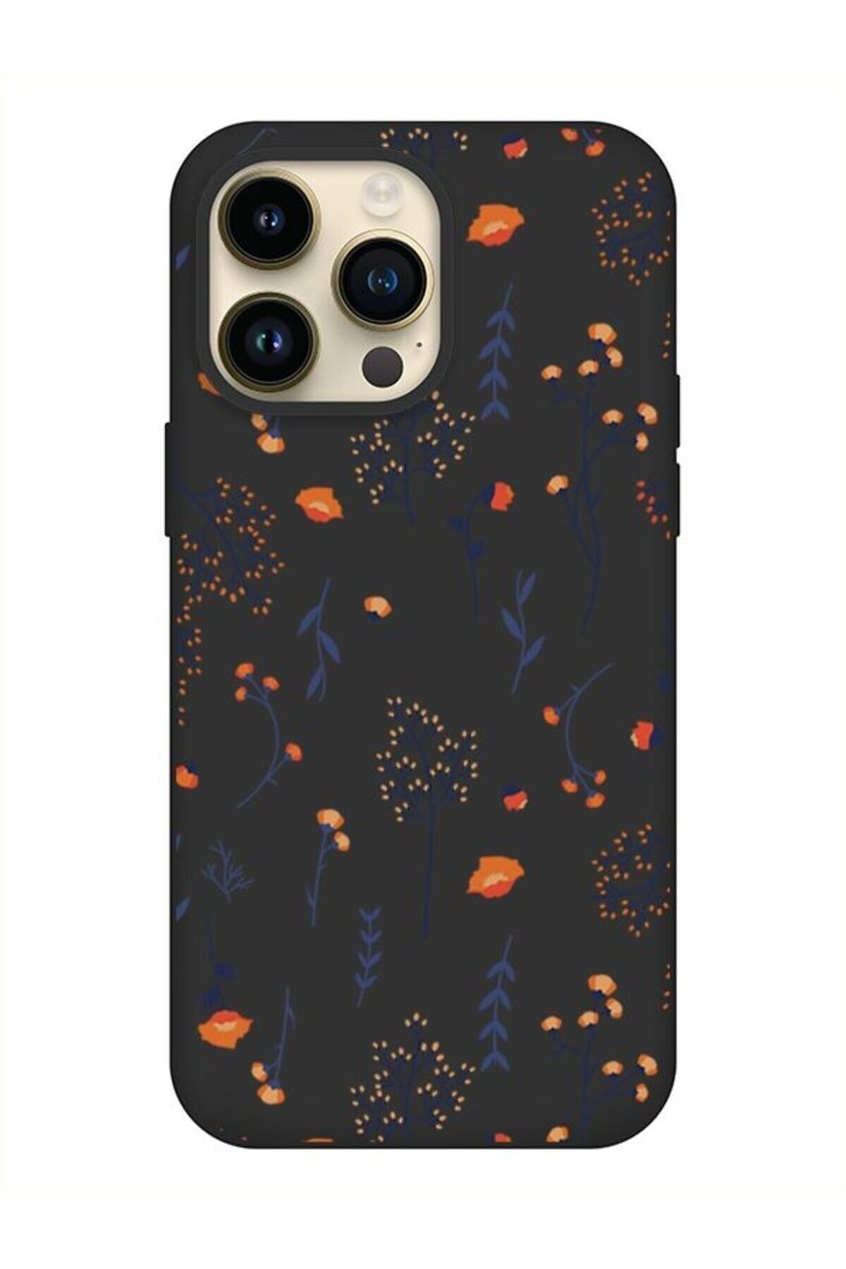 POFHİ Bahar Gülü Tasarımlı iPhone 15 Pro Max Uyumlu Siyah Telefon Kılıfı