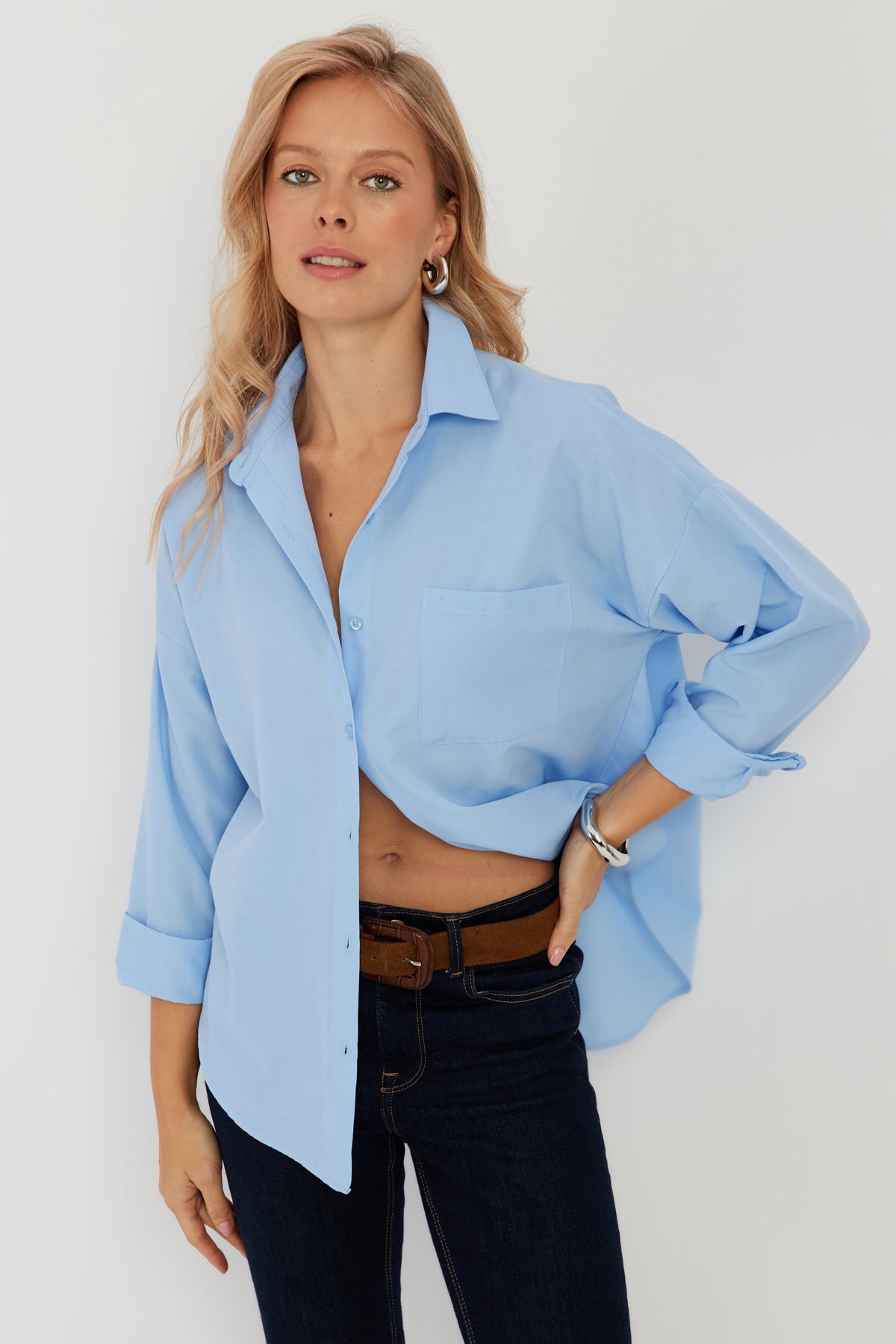 Cool & Sexy Kadın Mavi Basic Gömlek ZER403