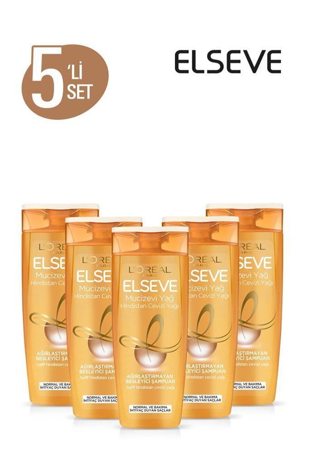 Elseve 5'li Mucizevi Hindistan Cevizi Yağı Ağırlaştırmayan Besleyici Şampuan 360 ml Seti