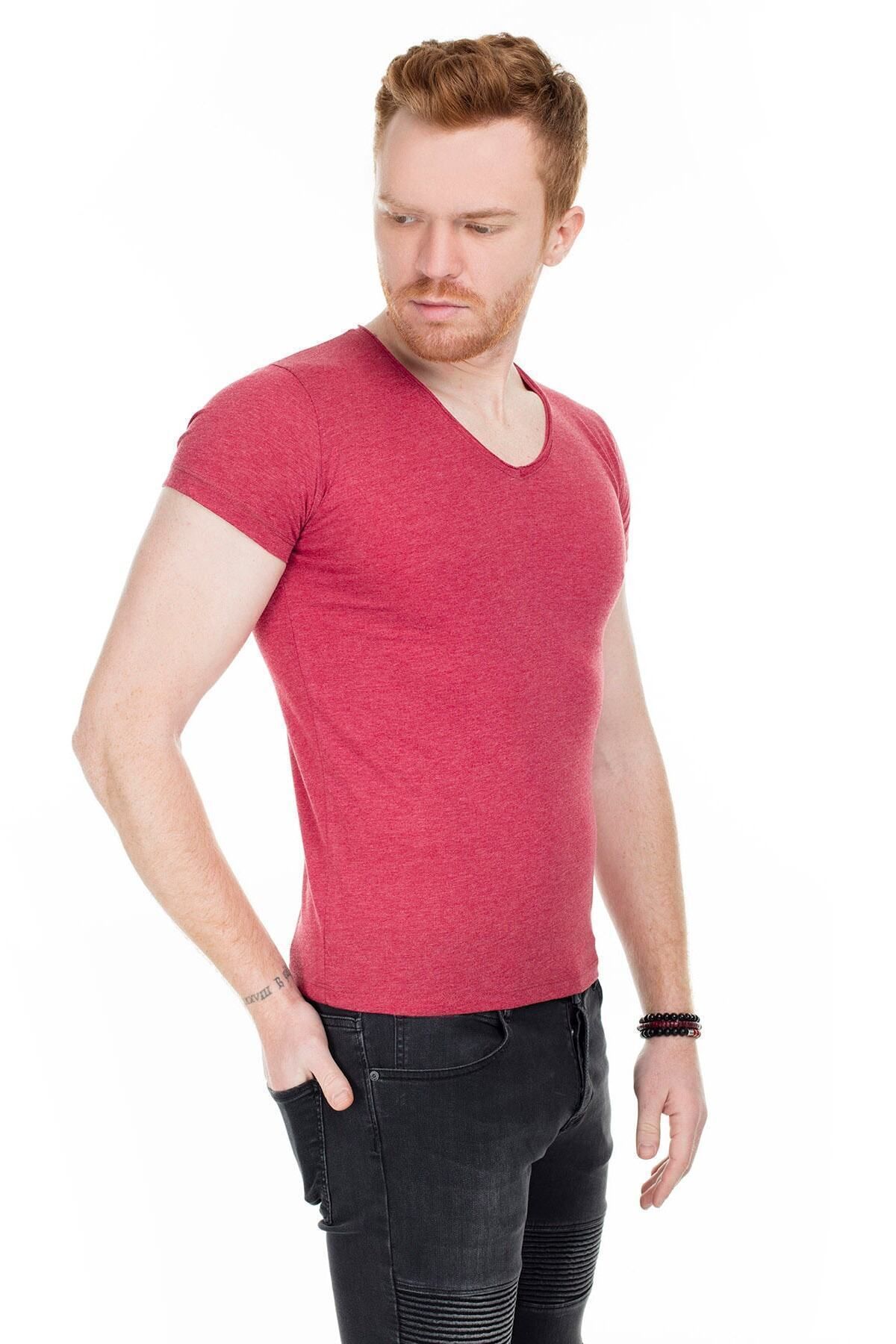 Buratti Erkek Kırmızı V Yaka Pamuklu Basic T Shirt 54166