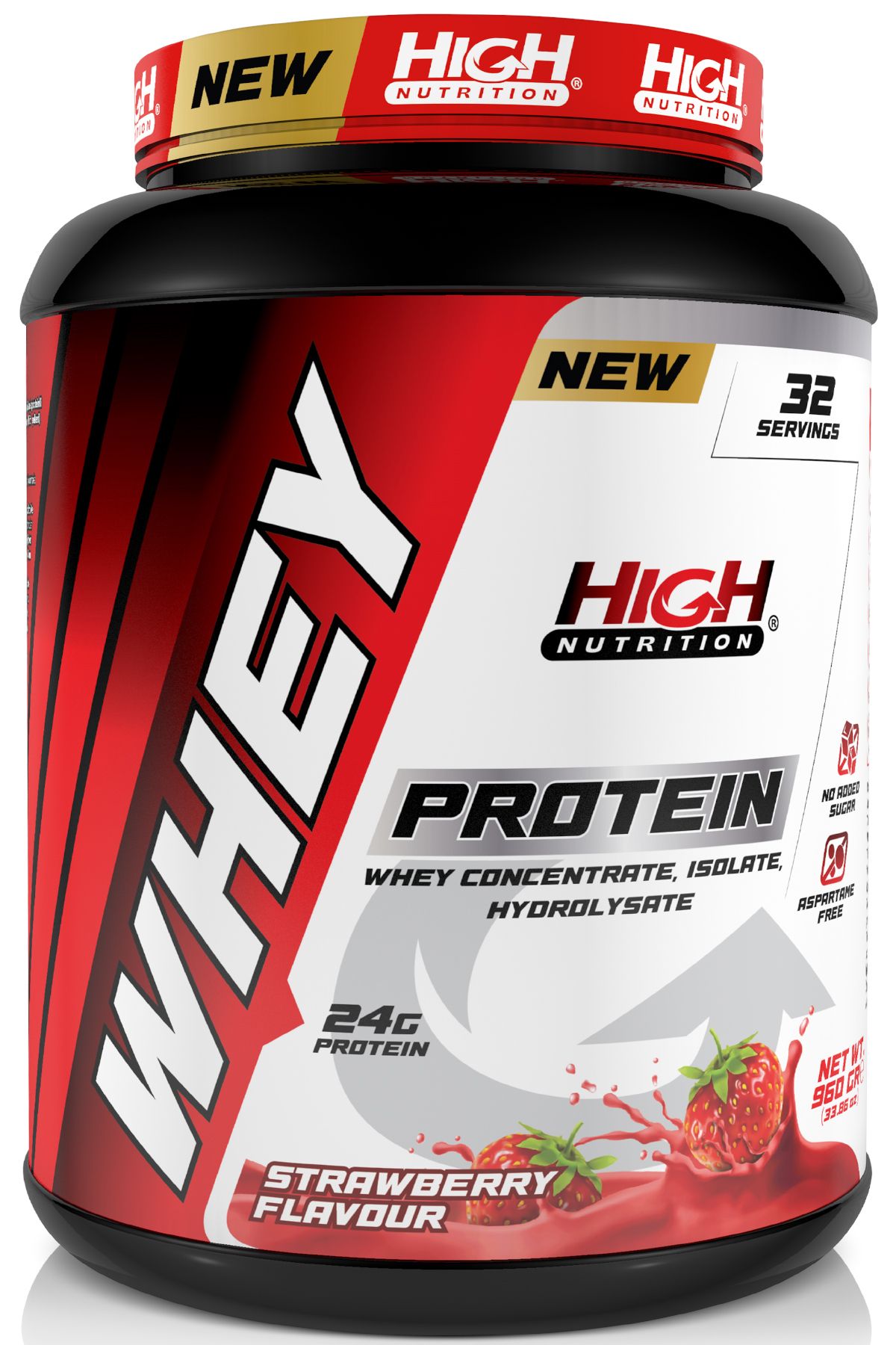 High Nutrition Nutrition Whey Protein 960 gr Çilek Aromalı Protein Tozu 24 grProtein