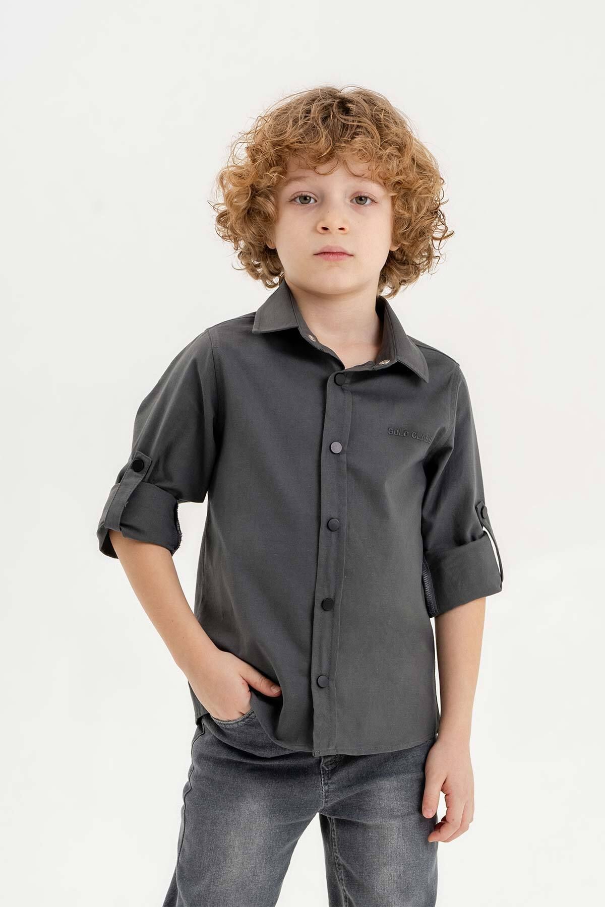 Gold Class Kidswear Katlanabilir Uzun Kol Basic Erkek Çocuk Gömlek