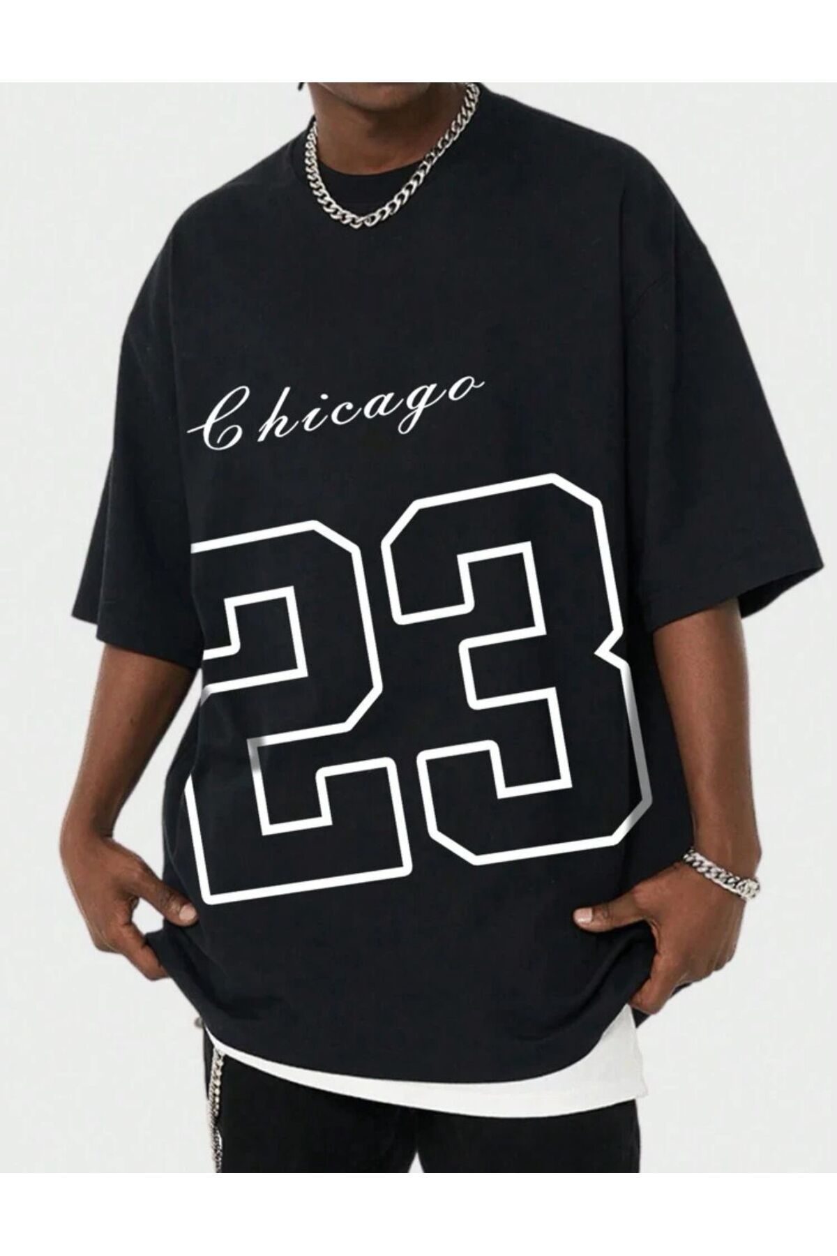 AFROGİYİM Unisex Chicago 23 Dijital Baskılı Oversize T-shirt