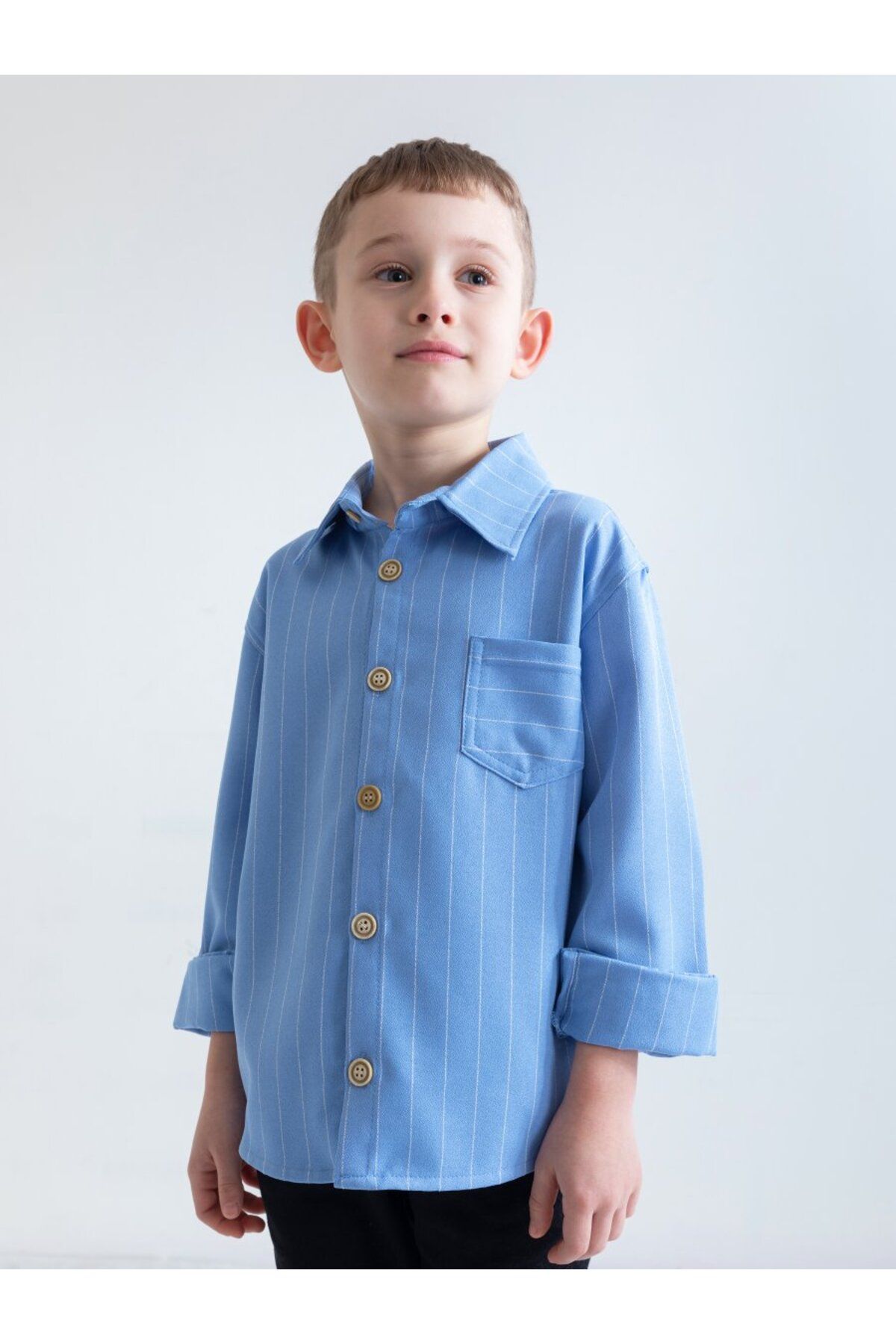 Cotton Trips Çocuk Çizgili Gömlek (2-7 Yaş) - Mavi