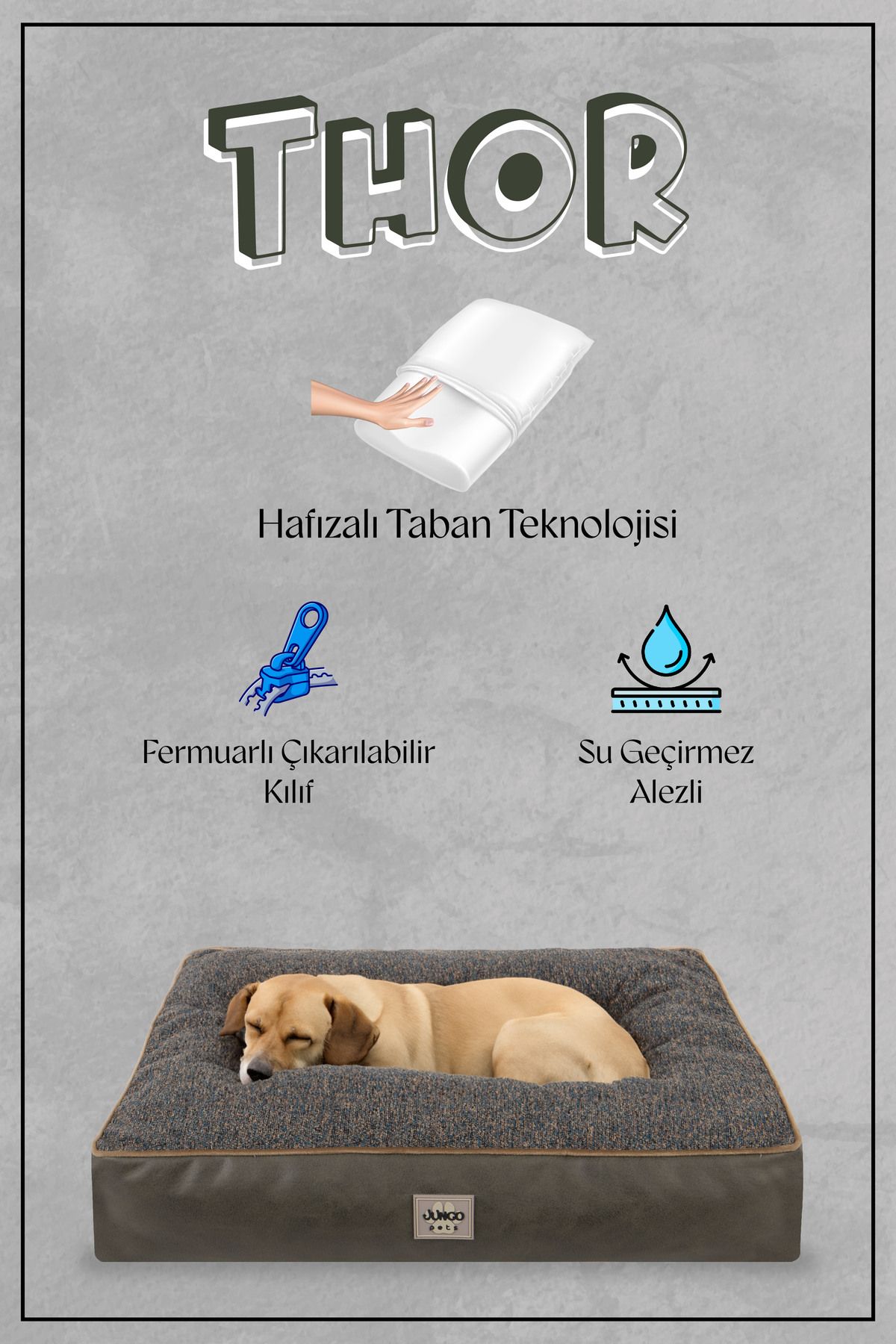 Jungolica Pet Products Thor, Memory Foam Süngerli, %100 Su Geçirmez Alezli, Ultra Yumuşak Kedi ve Köpek Yatağı