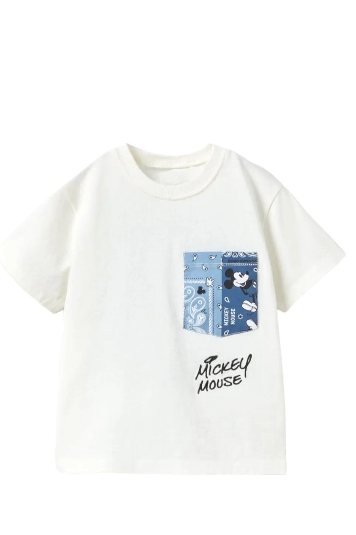 Lolliboomkids Yeni Sezon Ekru Beyaz Renk Mickey Baskılı Cepli Sırt Motif Detaylı T-Shirt