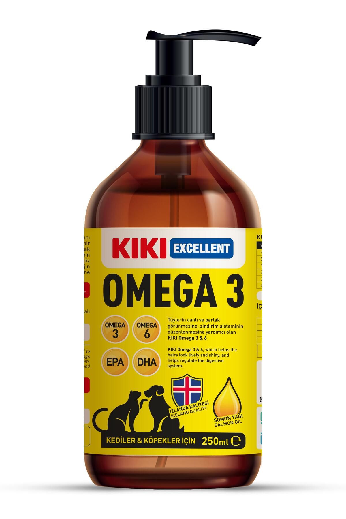 Kiki Excellent Kediler Ve Köpekler Için Omega 3 - Salmon Oil (SOMON YAĞI) - Balık Yağı - Mama Lezzetlendirir 250ml.