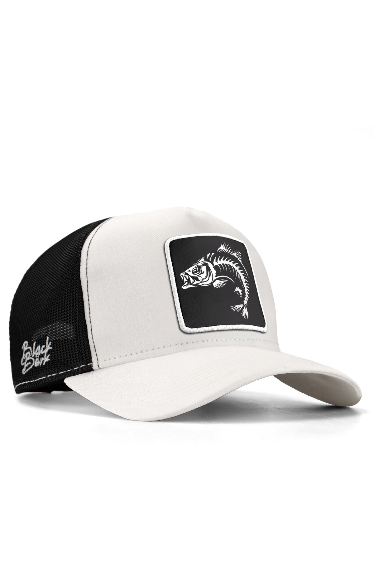 BlackBörk V1 Trucker Balık - 1sb Kod Logolu Unisex Beyaz-siyah Şapka (CAP)