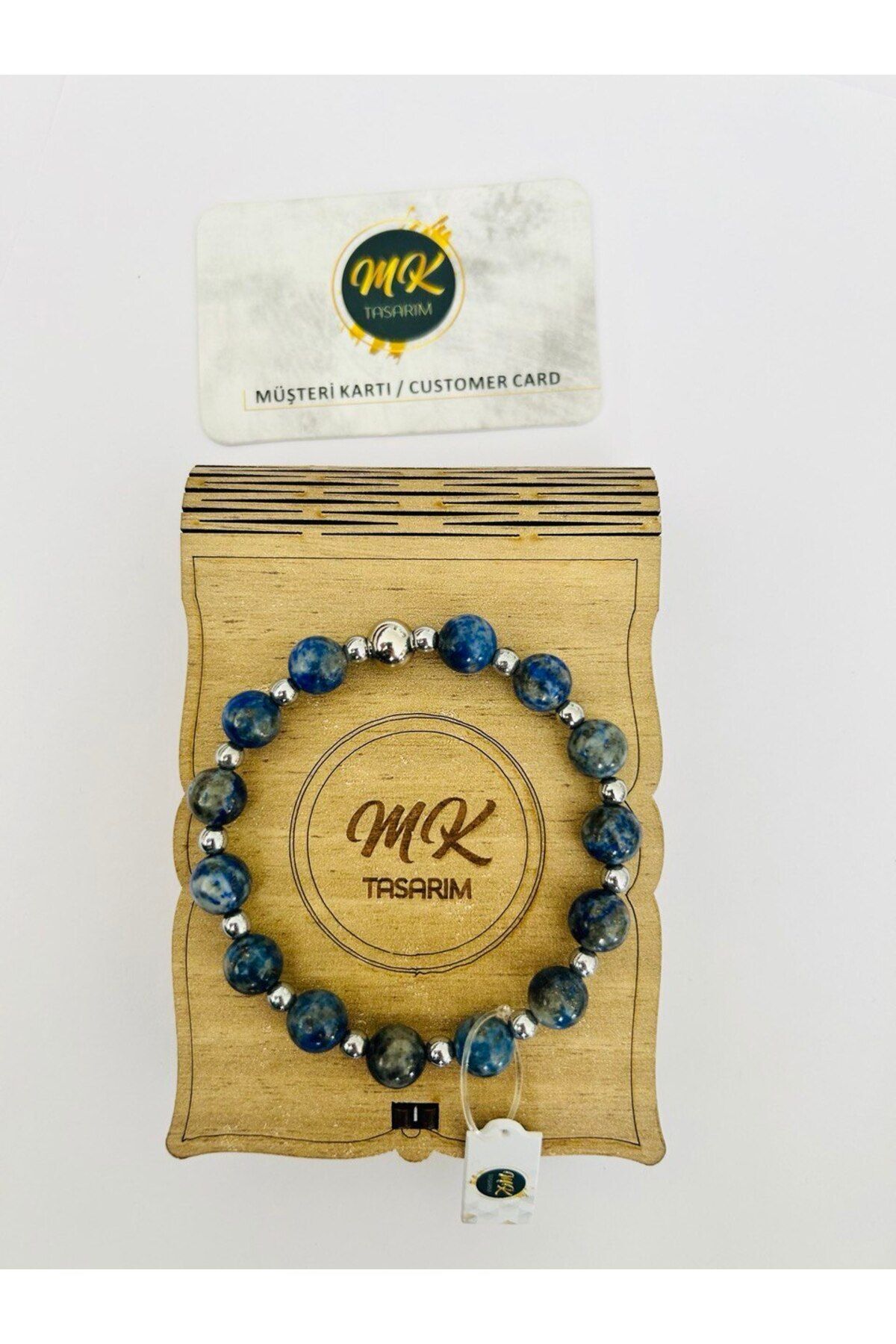 MK tasarım Gerçek Lapis Lazuli Taşı Bileklik (ARA TAŞLAR GERÇEK HEMATİT TAŞIDIR) Mk.020.016