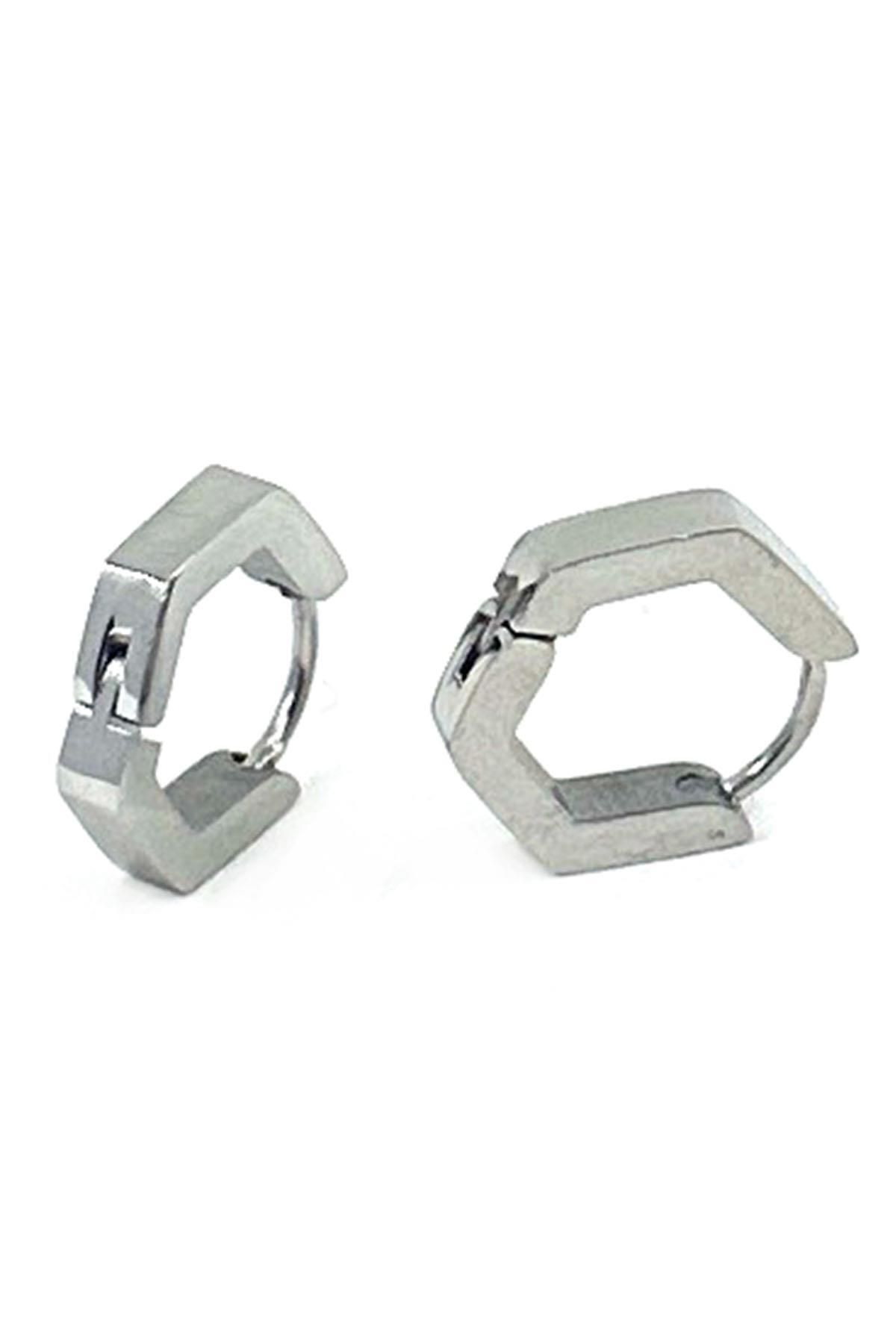 Kravatkolik Gümüş Renk Altıgen Unisex Küpe EAR15