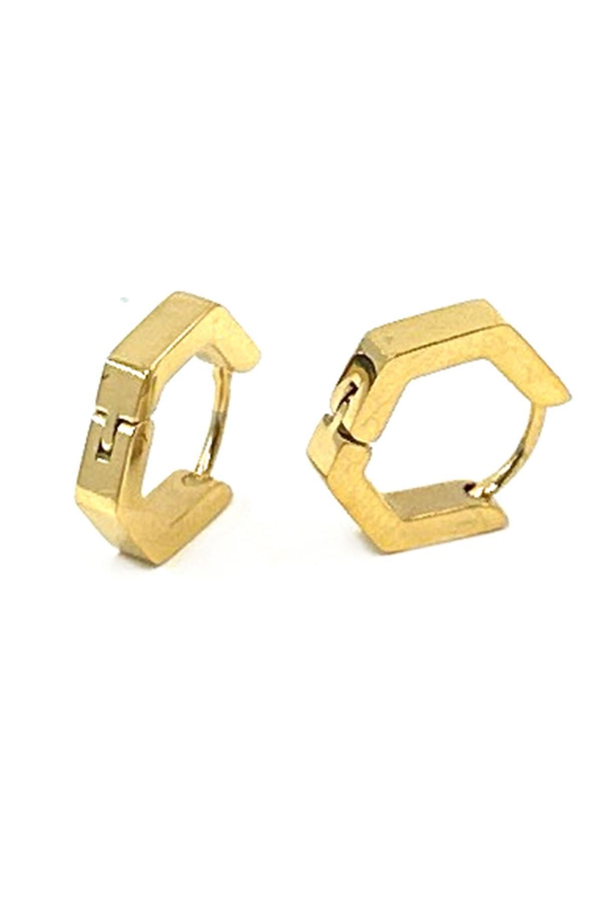 Kravatkolik Altın Renk Altıgen Unisex Küpe EAR14