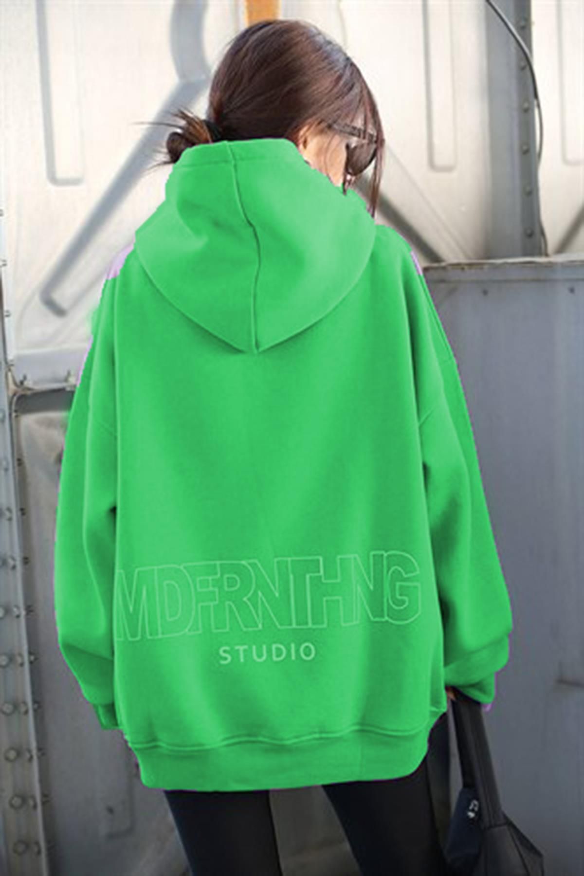 Madmext Mad Girls Yeşil Baskılı Oversize Sweatshirt Mg1287