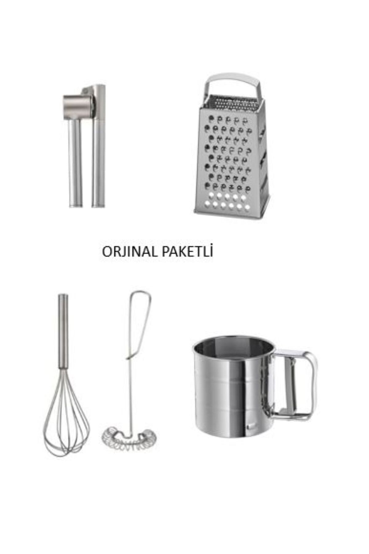 IKEA 5 Parça 4'lü Mutfak Set; Koncıs Sarımsak Ezici Idealısk Rende Idealısk 2li Çırpıcı Idealısk Un Eleği