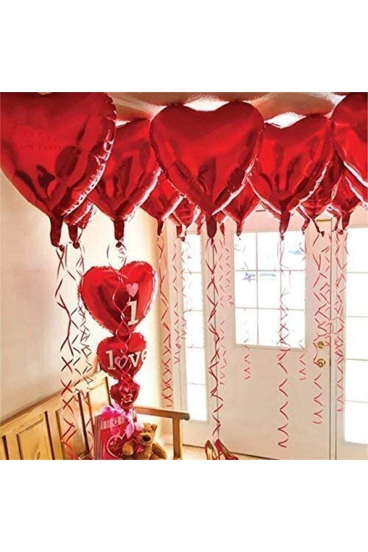 Parti Dolabı 11 Parça Sevgililer Günü Kırmızı Kalp Balon, Xl Folyo I Love You Seti 14 Şubat Süslemesi Erkek Kız