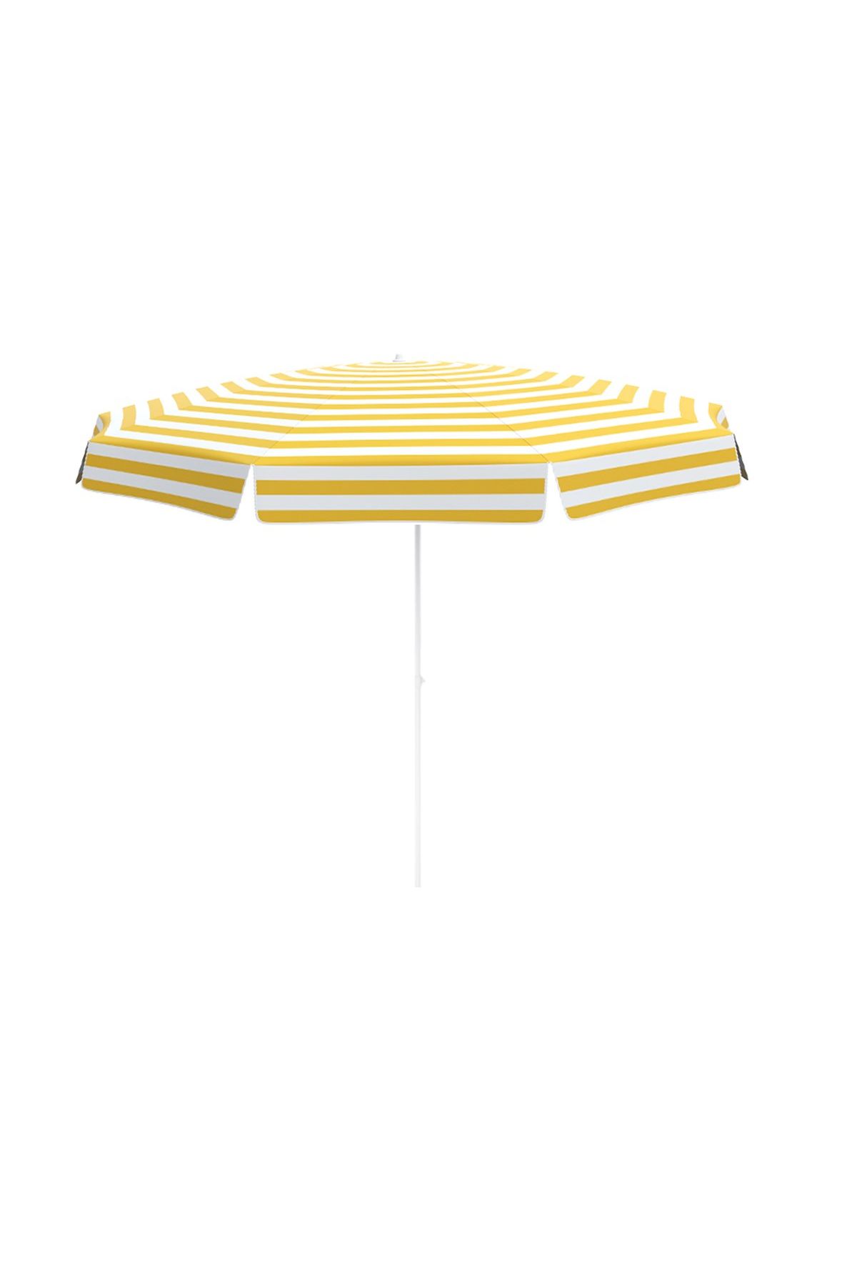 Alc Home Plaj/Balkon Şemsiyesi Etekli Polyester 200/10 301 Sarı-Beyaz Çizgili