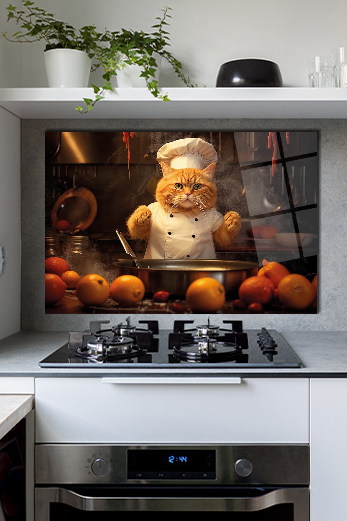 home dekors Cam Ocak Arkası Koruyucu Sevimli Kedi 72x46 cm Hediyelik