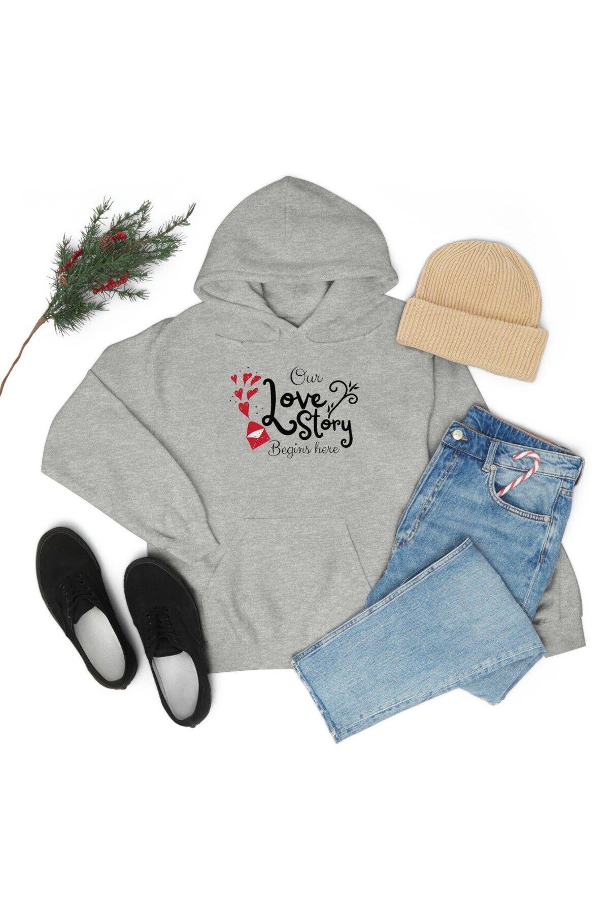 MAGORS STIL-X SEVGİLİLER GÜNÜNE ÖZEL LOVE STORY BASKILI, PAMUKLU, KAPÜŞONLU, UNISEX SWEATSHIRT