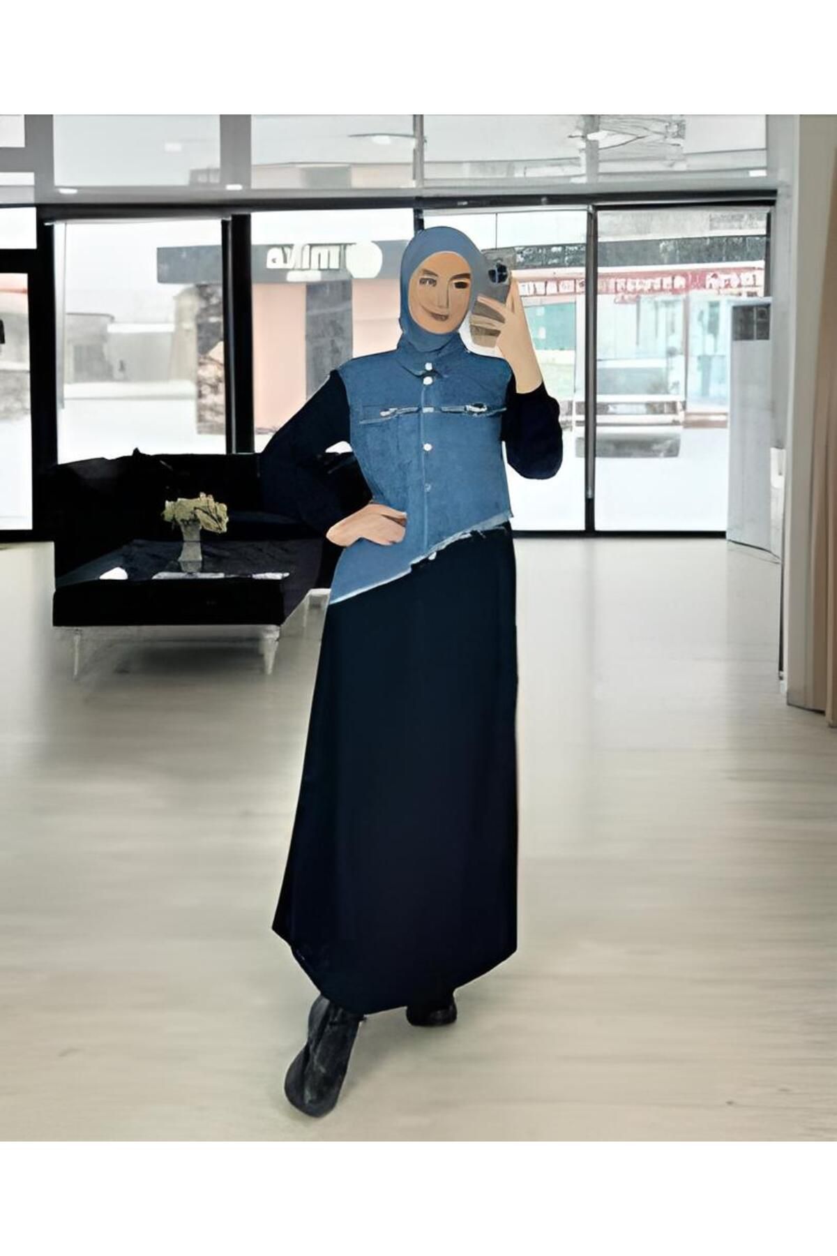 Puane Kadın Üst Kısım Kot Mont Garnili Cep Taş Detaylı 2 İplik Kumaş Elbise ESR12500
