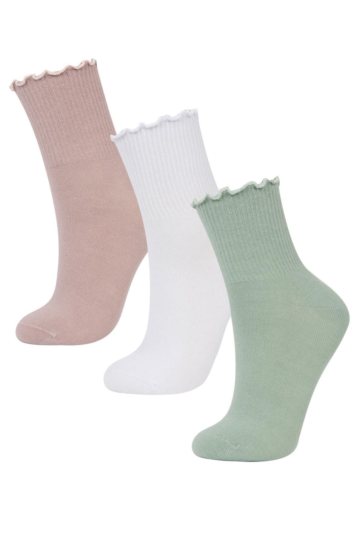 Defacto Kadın 3'lü Pamuklu Soket Çorap