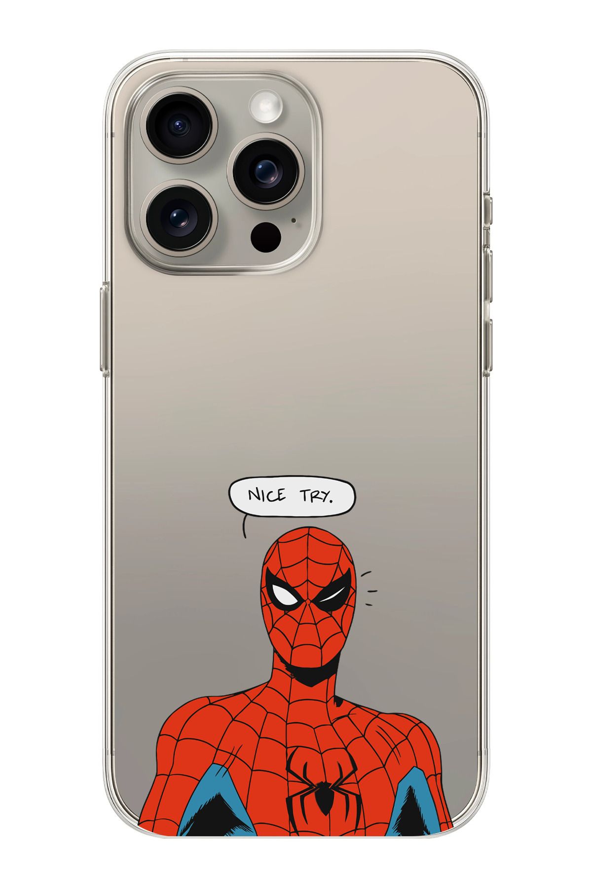 Manitoba Iphone 15 Pro Uyumlu Örümcek Adam Tasarımlı Şeffaf Telefon Kılıfı