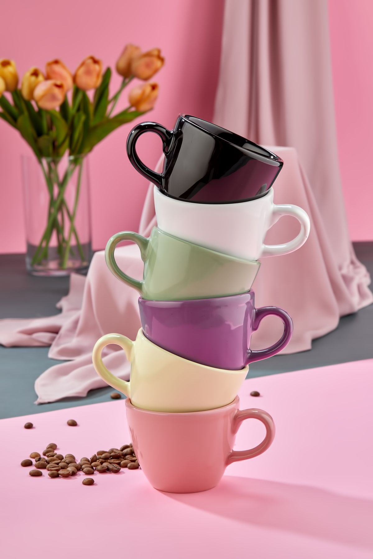 Erbaşlar Lüks Seramik 6 Adet Renkli Nescafe ve Çay Fincanı, Double Espresso Mug