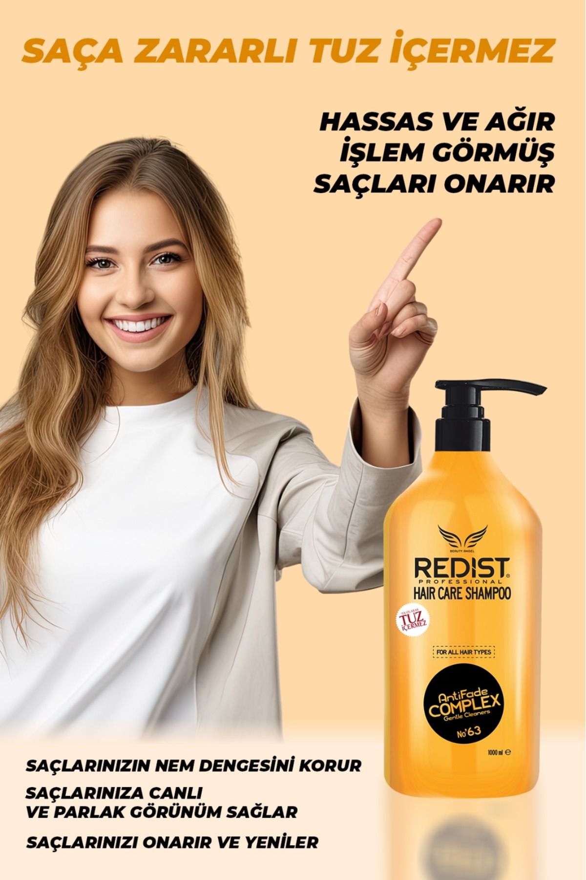 Redist Haircare Shampoo 1000 Ml Şampuan Tuz Içermez, Unisex, Tüm Saçlar Için Uygun