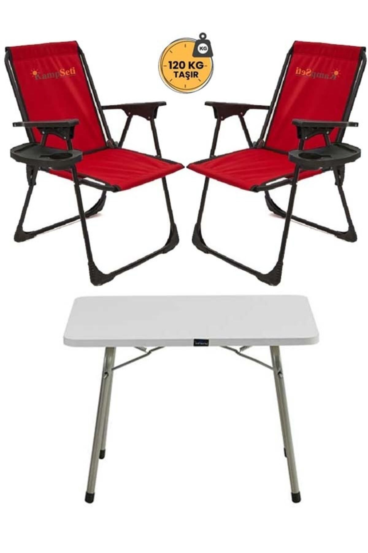 Genel Markalar 2 Adet Katlanır Kamp Sandalye Ve Masa Seti-taşınabilir Piknik Bahçe Sandalyesi-masası