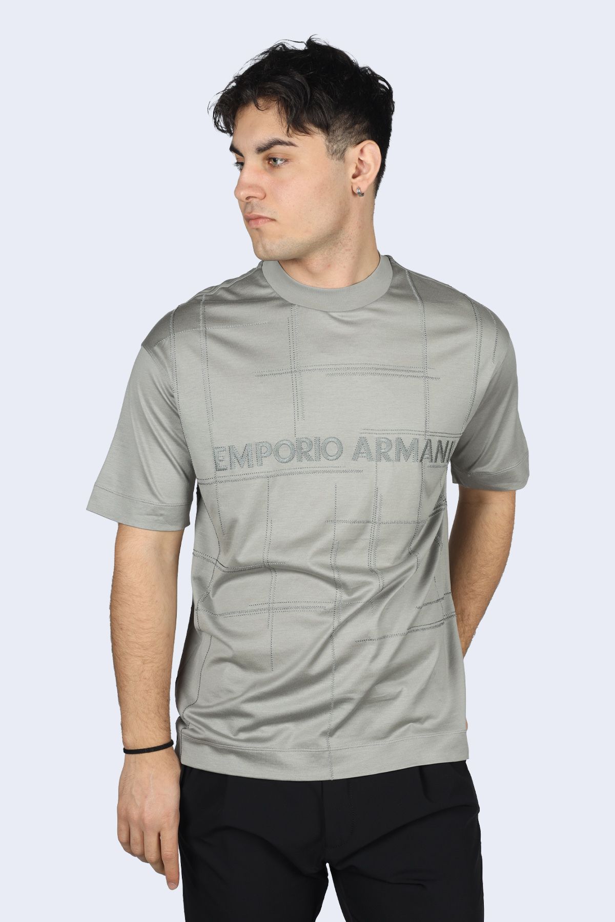 Emporio Armani Erkek Logolu Yuvarlak Yakalı Kısa Kollu Günlük Kullanım Gri T-Shirt 3D1TD1 1JUVZ-06G1