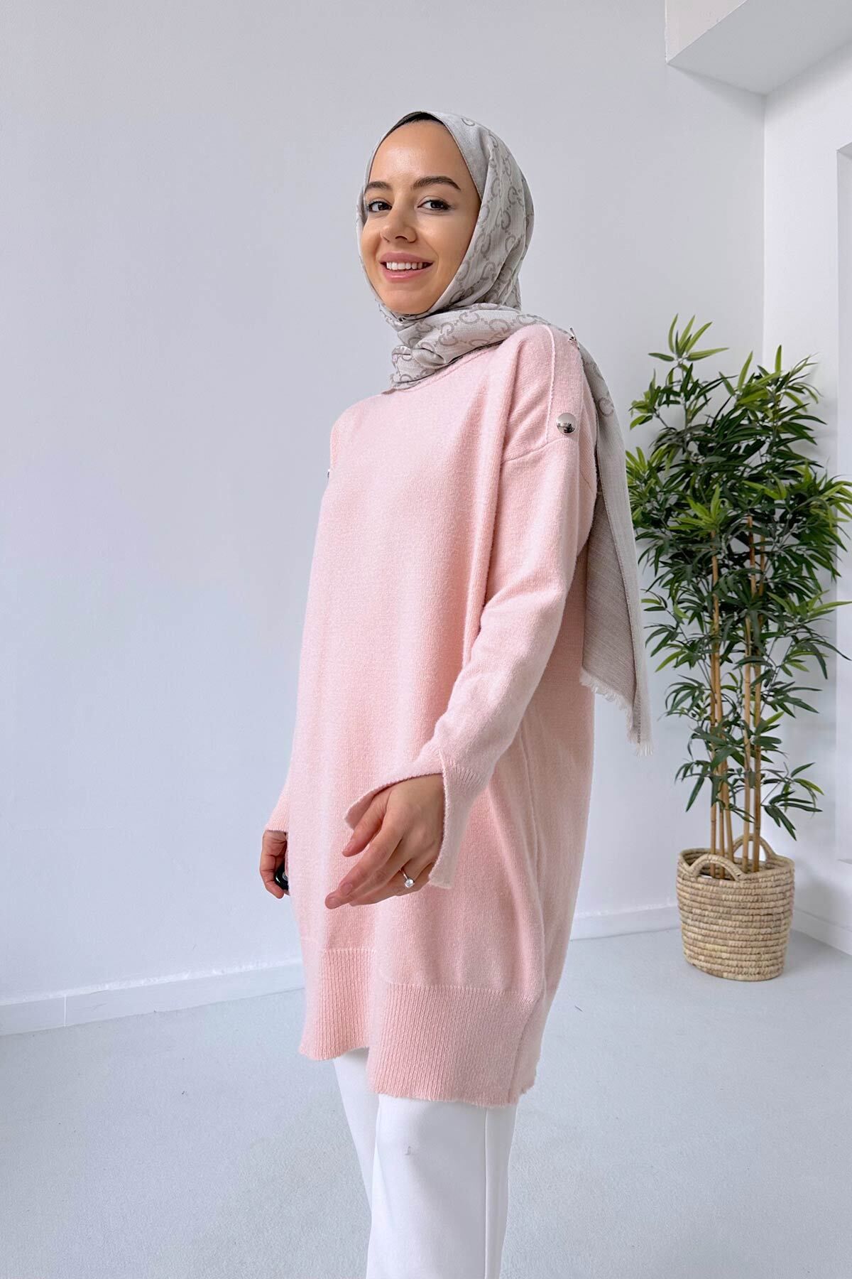 Ka Hijab Yumoş Düğmeli Tunik - Pembe