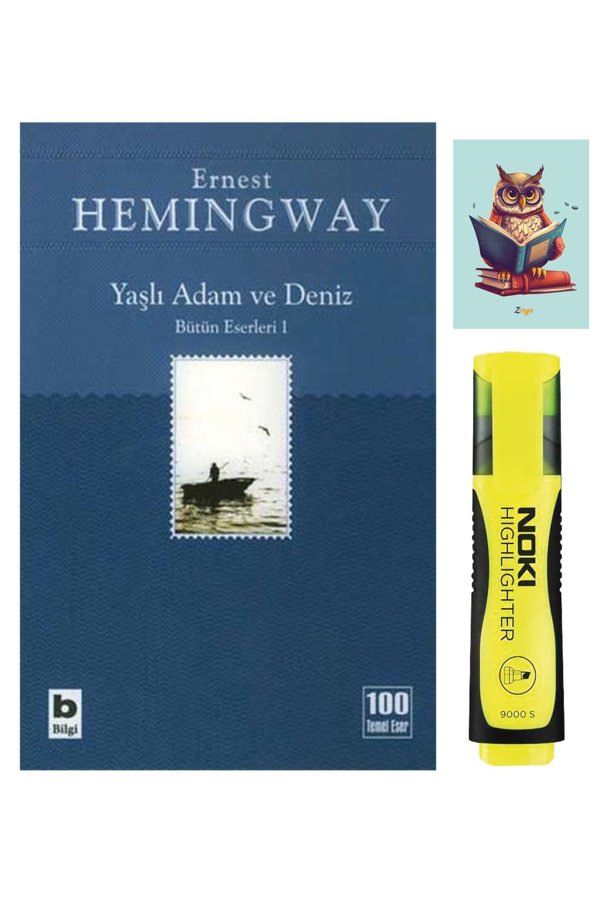 Dara Yayınları Yaşlı Adam ve Deniz - Ernest Hemingway - Bilgi Yayınevi - Sarı Fosforlu Kalem - Defterli Seti