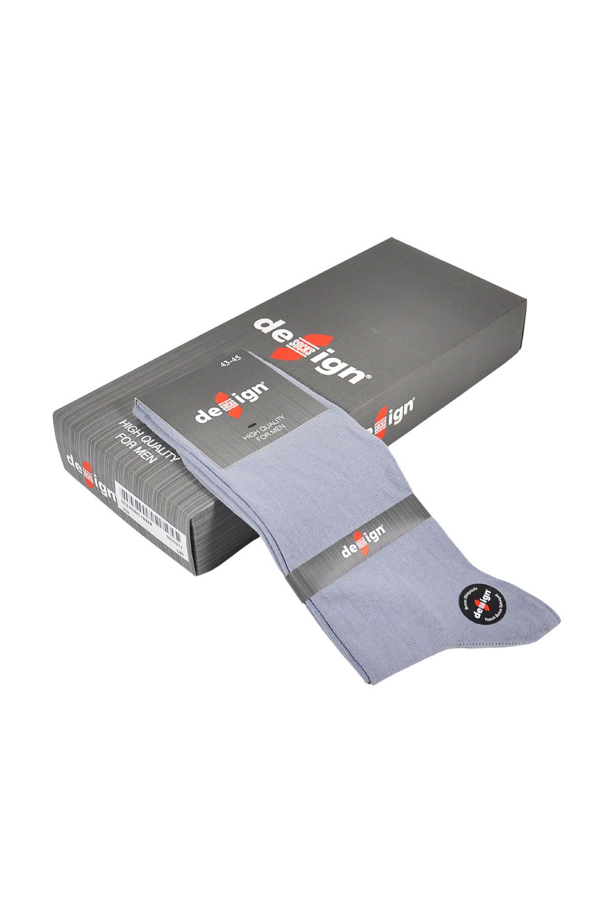 Design Socks Erkek Gri Düz Penye Çorap (6 ÇİFT) Özel Kutuda - Desen Çorap