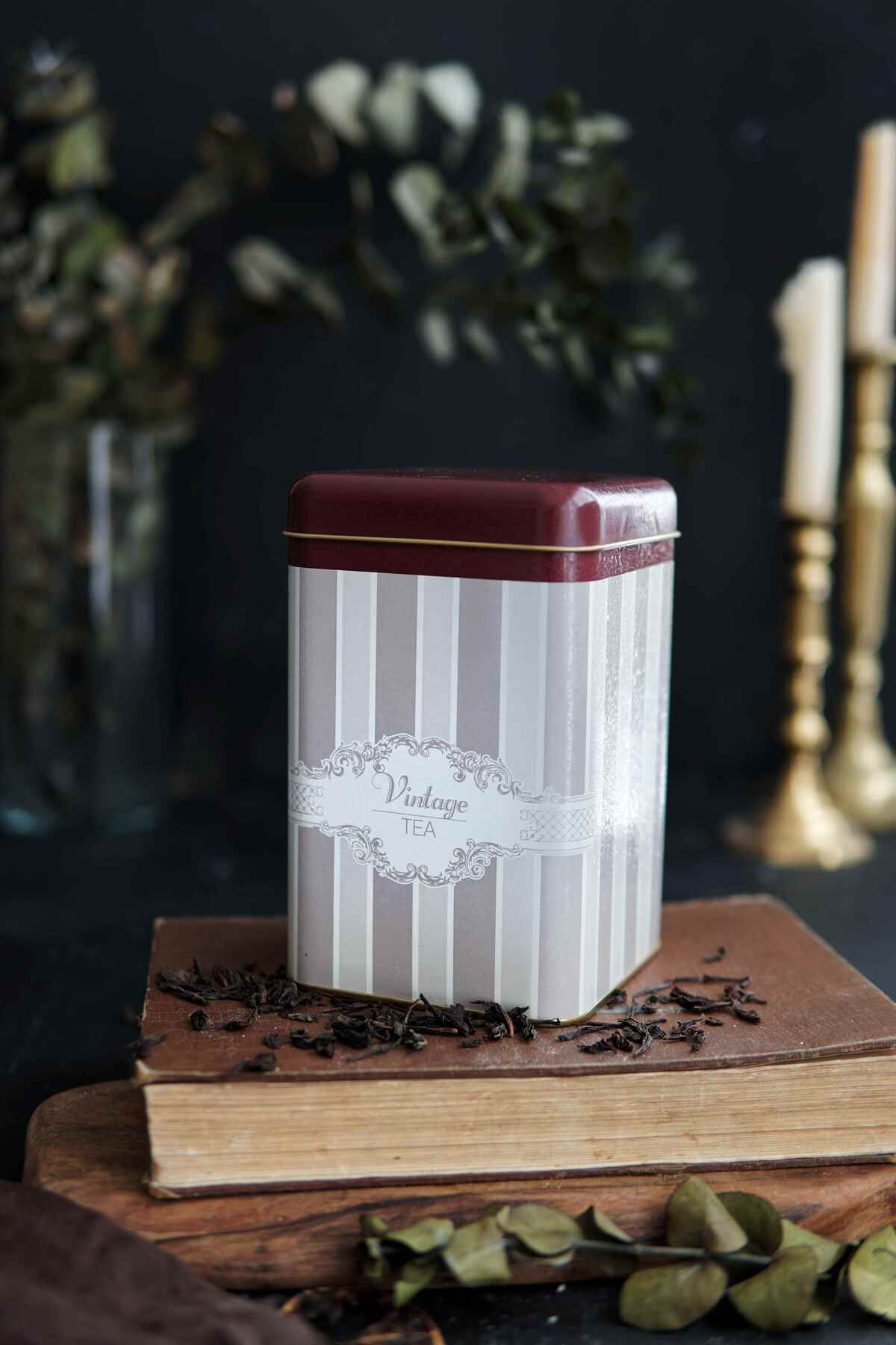 Evle Er022-6a Elegance Tea Desenli Kare Metal Saklama Kabı 11x11 Cm