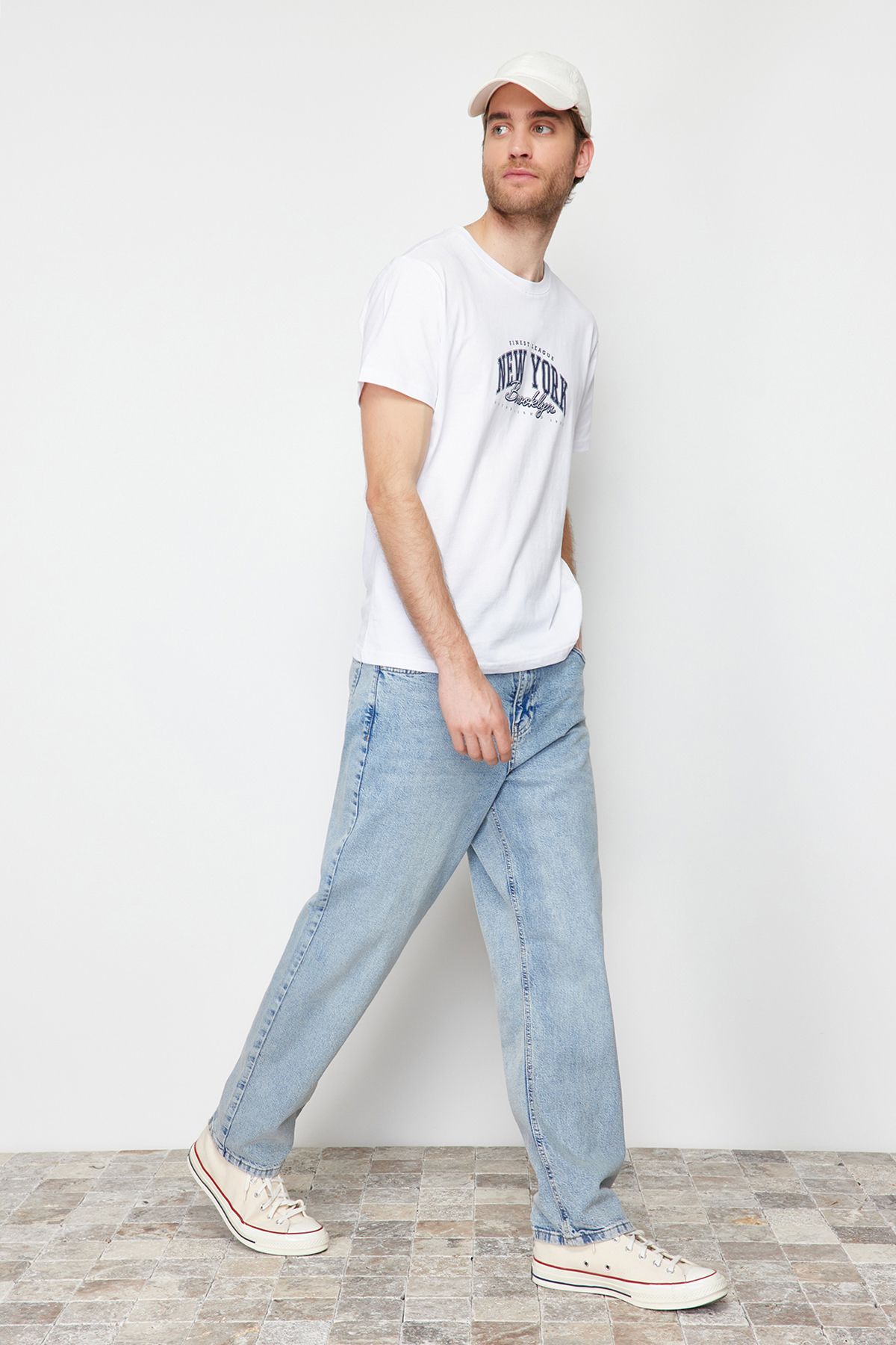 TRENDYOL MAN Mavi Baggy/90's Straight Fit Jeans Bol Kot Pantolon TMNSS24JE00012