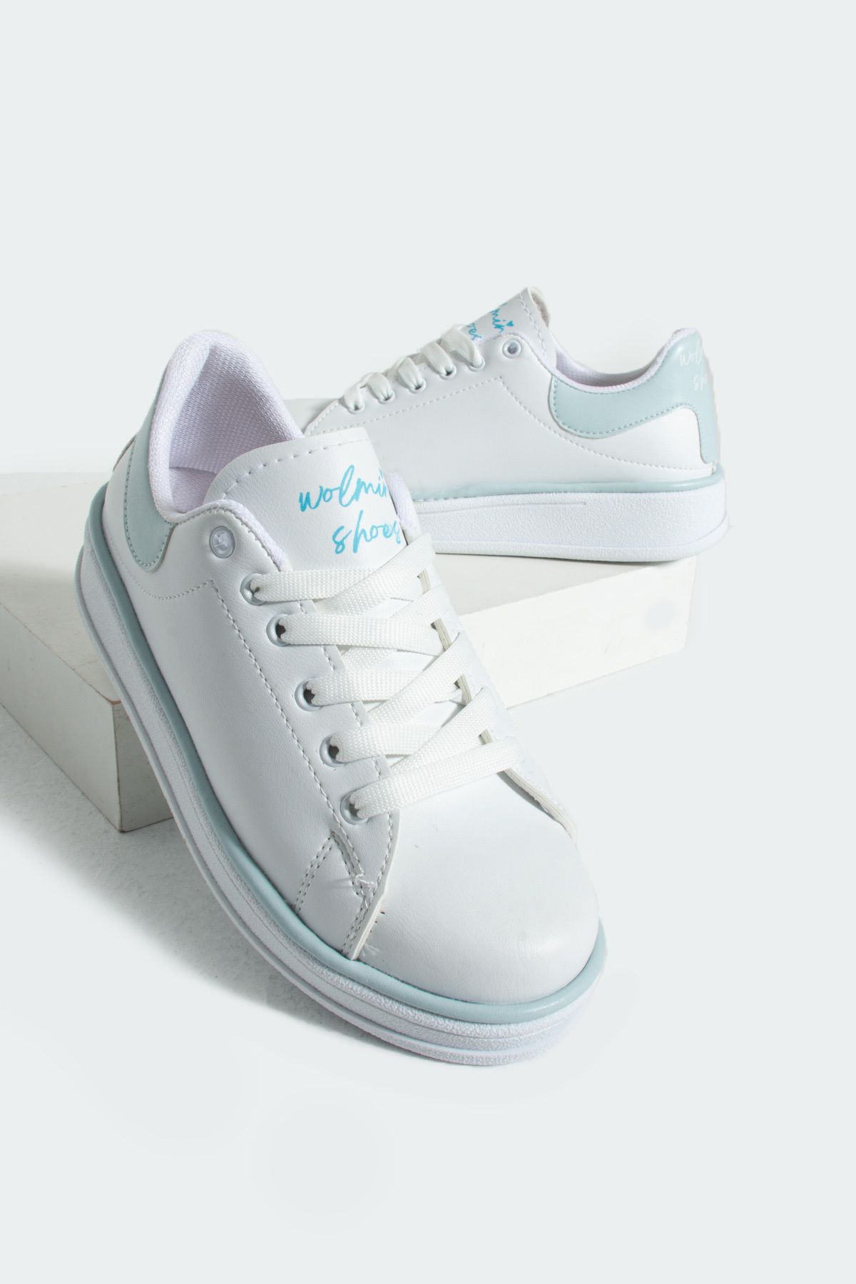 Pembe Potin Beyaz Mavi Kadın Spor Sneaker Bağcıklı Günlük Rahat Taban Ayakkabı