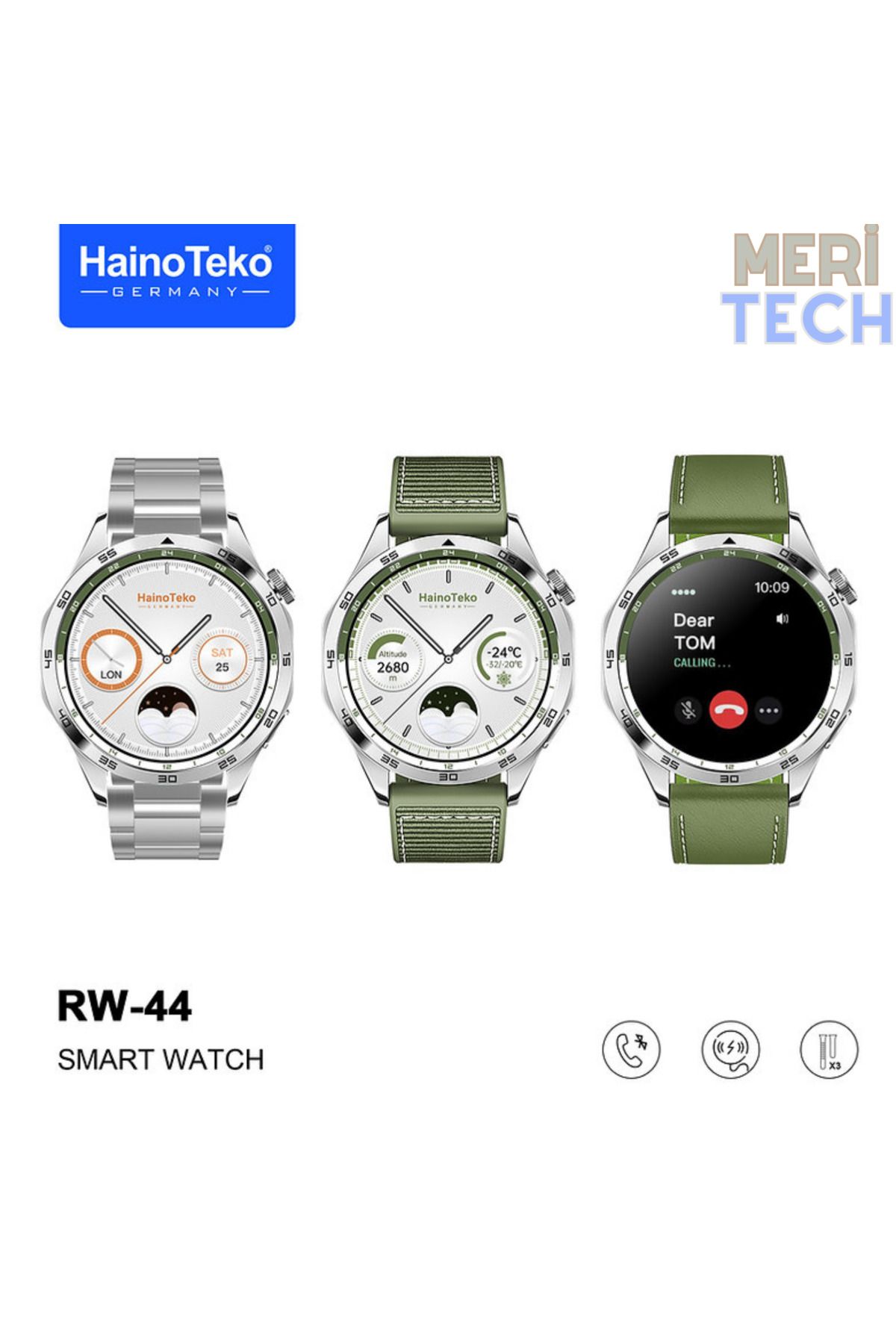 MERİ TECH GT4 Akıllı Saat Yuvarlak Kasa Amoled Ekran Smart Watch Türkçe Menü Ios ve Android Uyum 3 Kordonlu