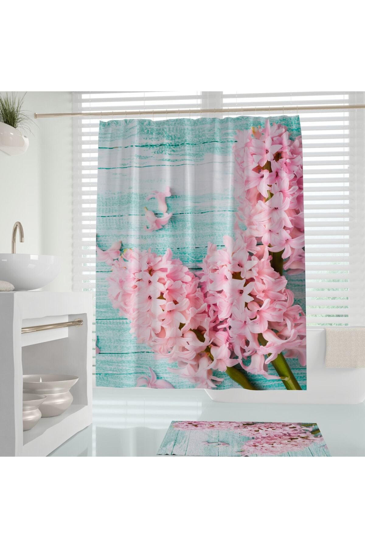 Tropikhome Banyo Duş Perdesi-lila Çiçek Desen Banyo Perdesi Tek Kanat Küvet Perdesi 180x200 cm Lüx Perde